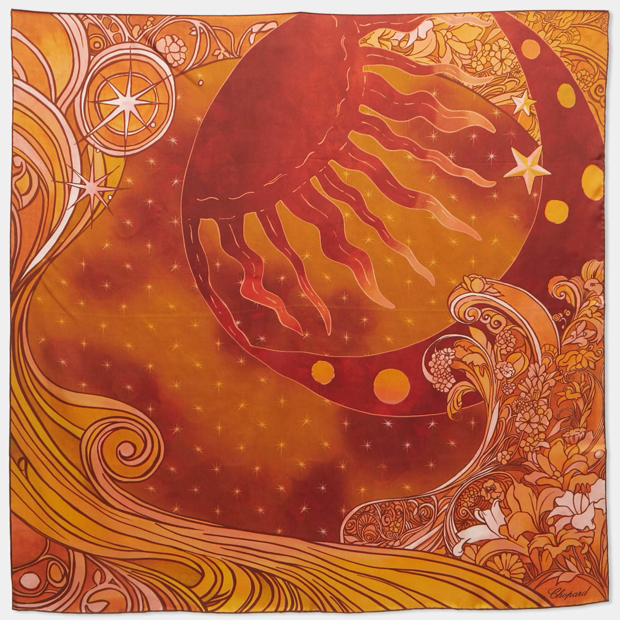 Pre Owned Chopard Rust/Orange Orlo A Mano Silk Square Foulard 