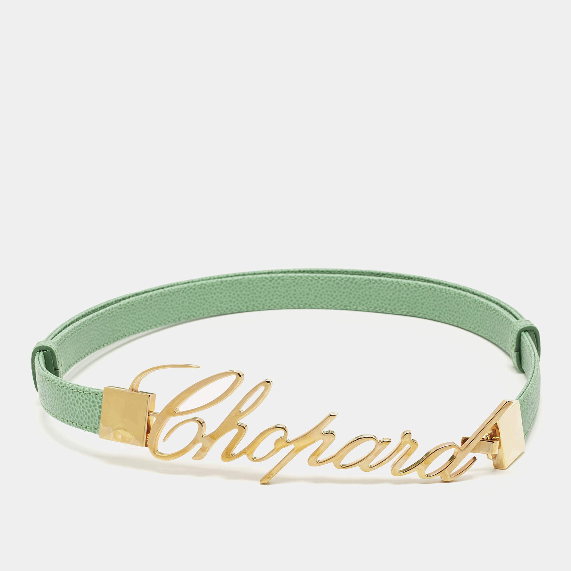 Pre Owned Chopard Logo Adjustable Buckle Belt Green Leather