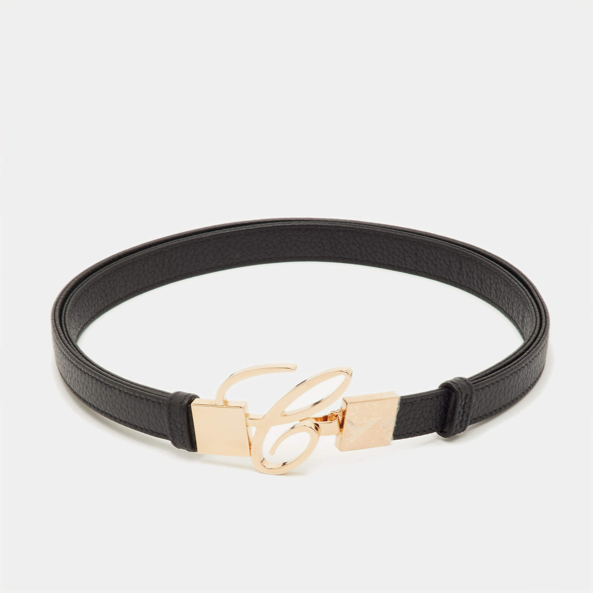 Pre Owned Chopard Classic Miss Happy 110CM Black Leather Waist Belt