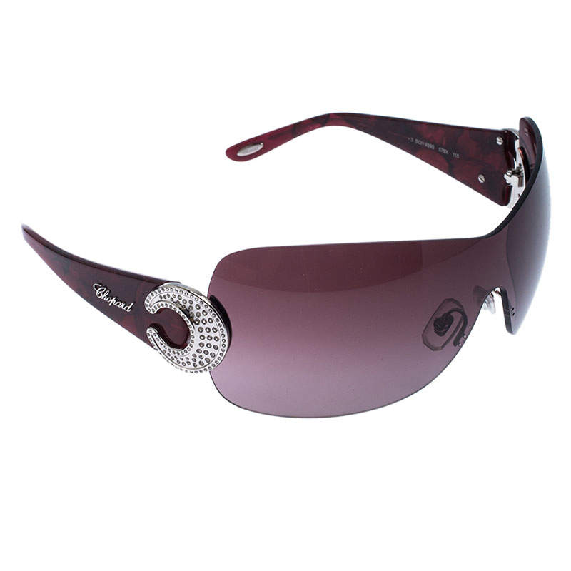 Pre Owned Chopard Purple SCH 939S Crystal Embellished Shield Sunglasses