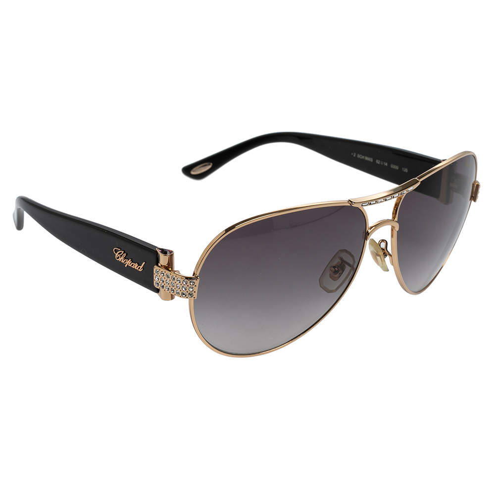 Chopard Gold Tone/Black Acetate SCH 866S Crystal Embellished Gradient Aviator Sunglasses