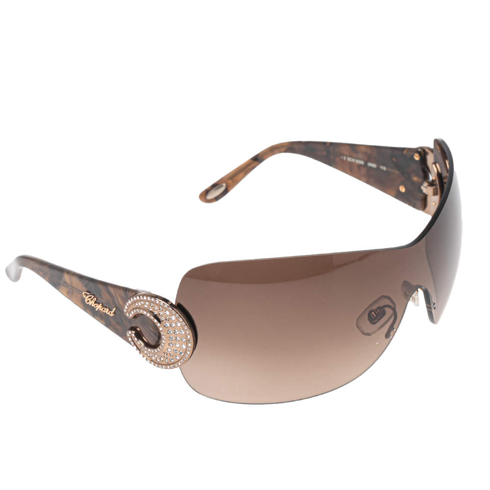 Chopard Brown SCH 939 S Crystal Embellished Gradient Shield Sunglasses