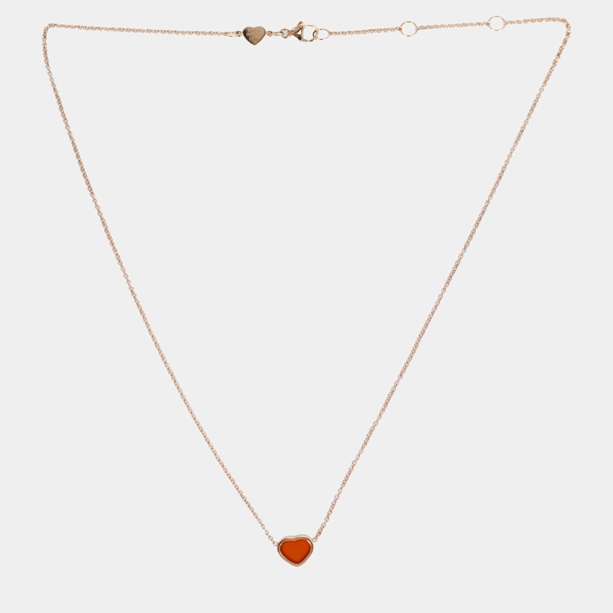 Chopard Red 18kt Rose Gold My Happy Heart Carnelian Necklace 