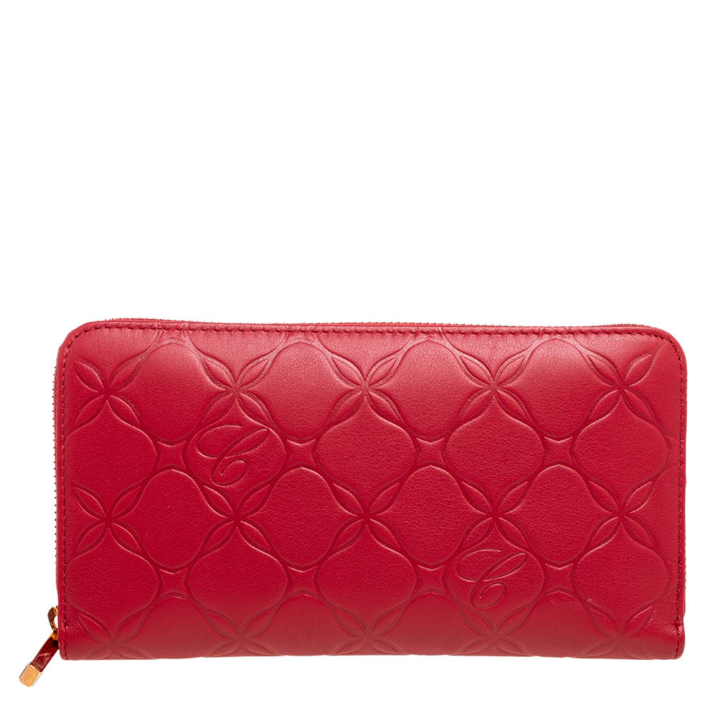Chopard Red Embossed Leather Zip Around Continental Wallet
