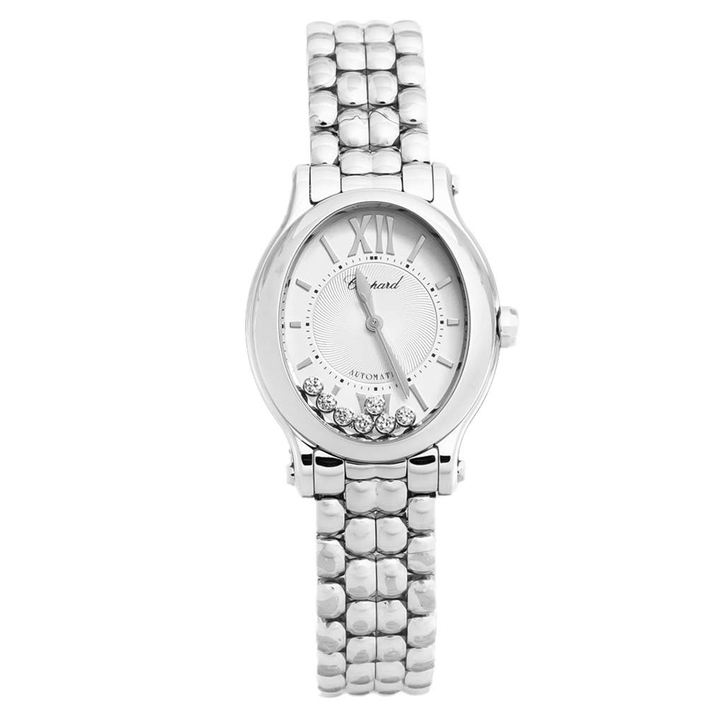 Chopard Silver Stainless Steel Diamond Happy Sport 8602 Women's Wristwatch 30 mm