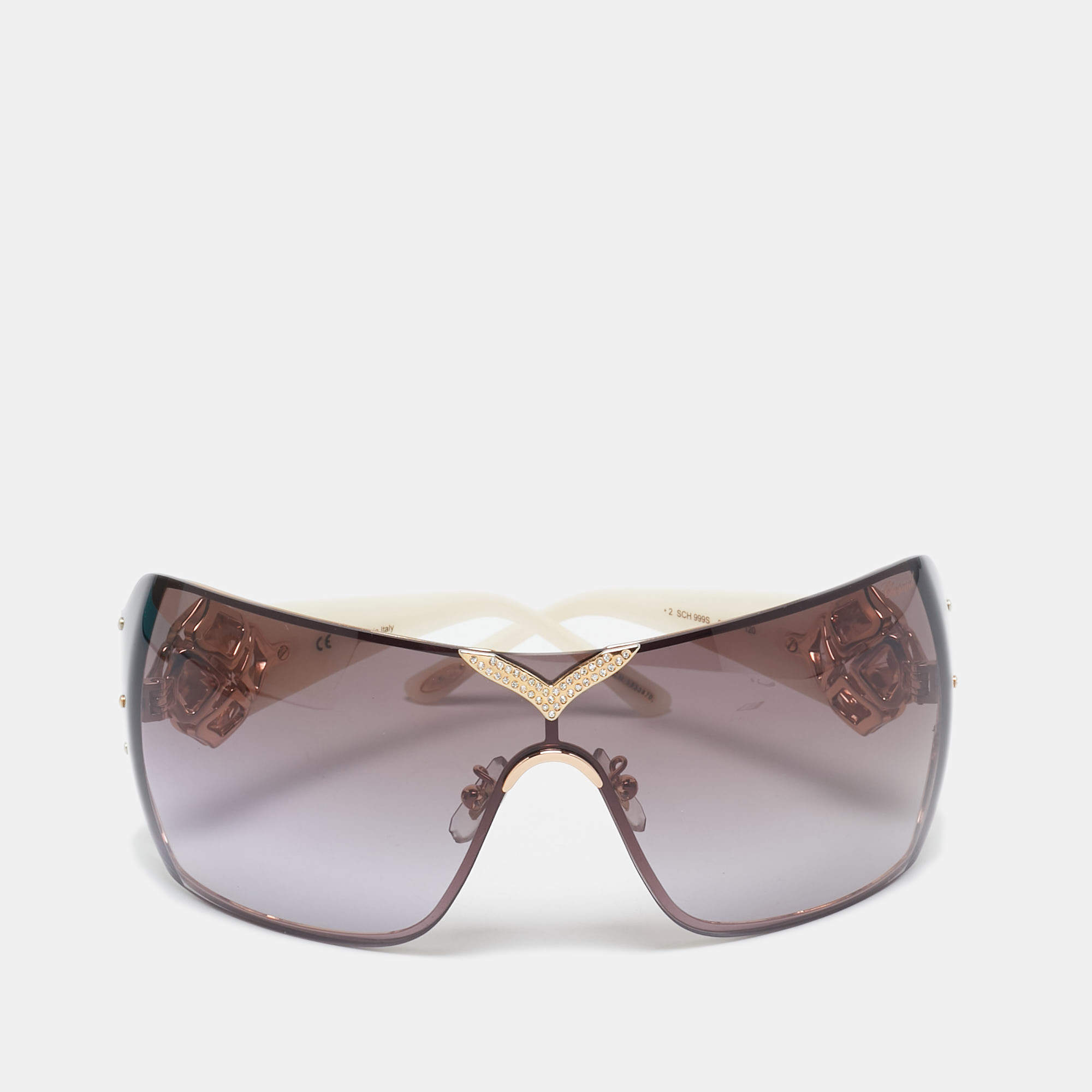 Chopard White/Brown Gradient SCH999S Crystals Shield Sunglasses