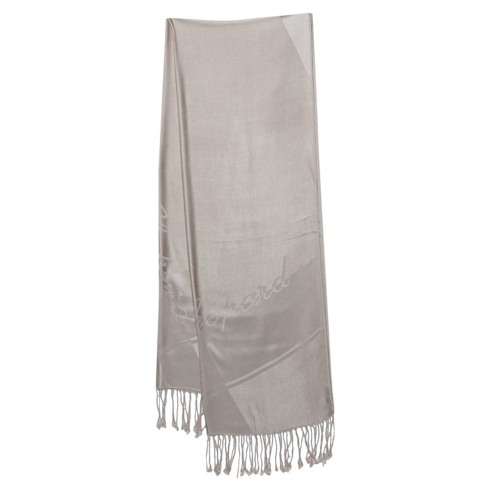 Pre Owned Chopard Beige Logo Jacquard Silk Signature Stole