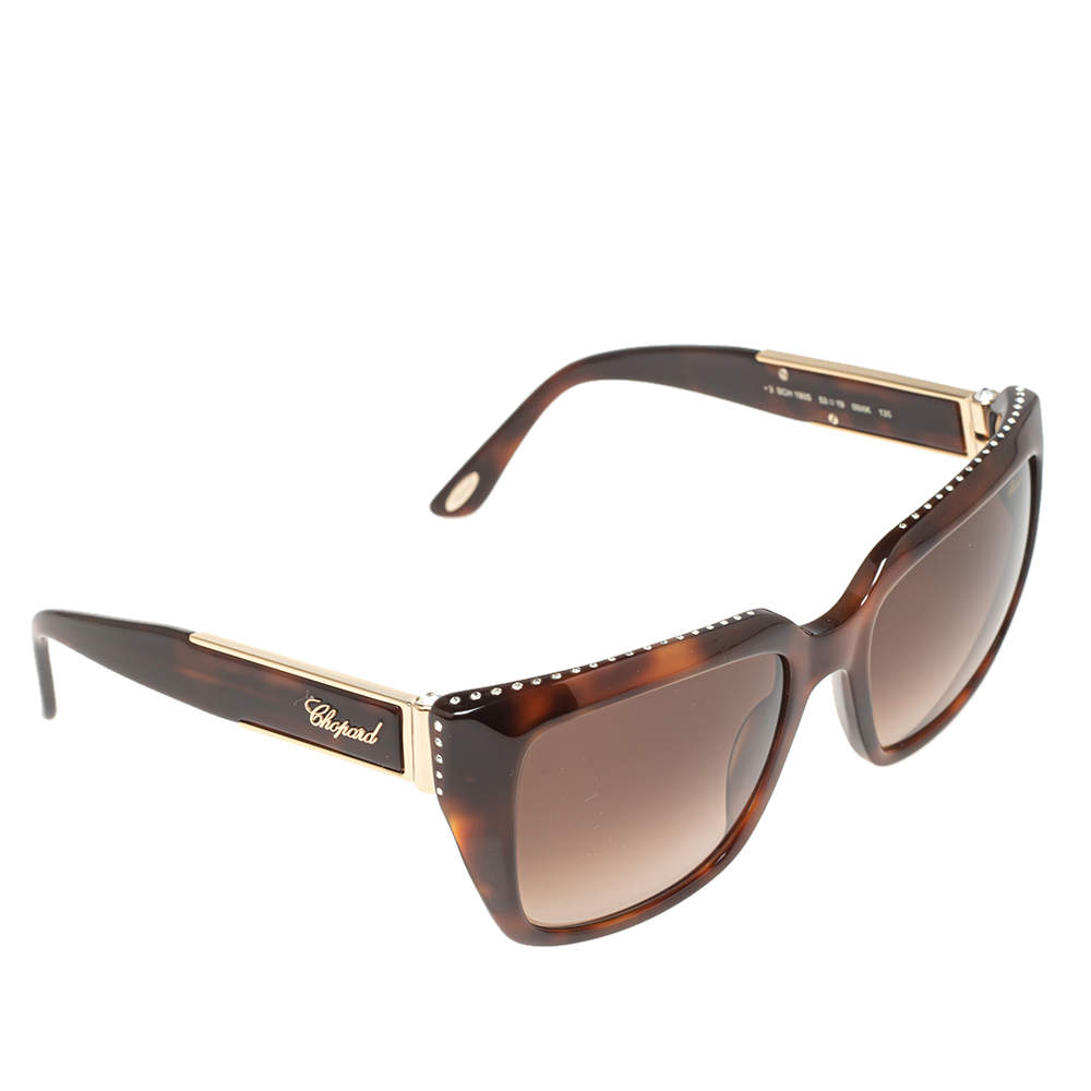 Chopard Brown Acetate SCH190S Crystal Embellished Gradient Sunglasses