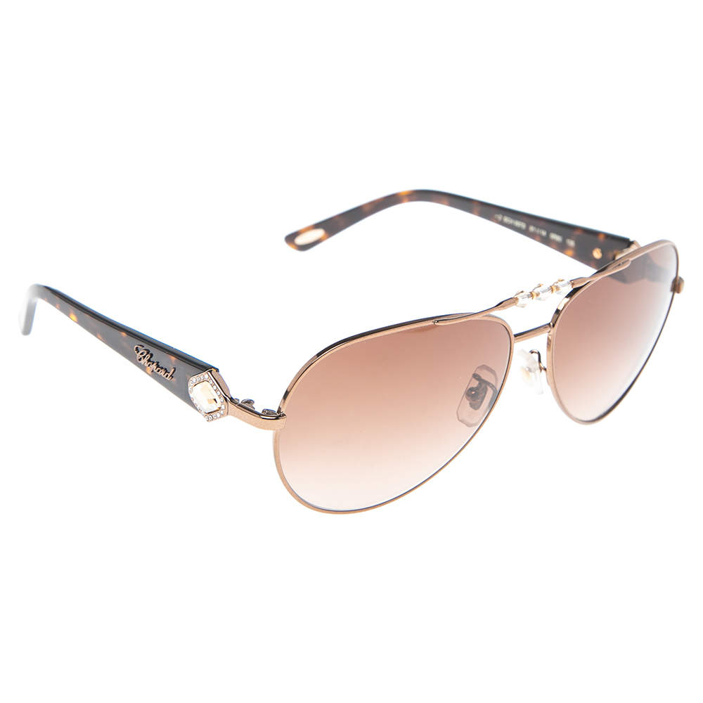 Pre Owned Chopard Brown Havana Crystal Embellished / Brown Gradient SCH 997S Aviator Sunglasses