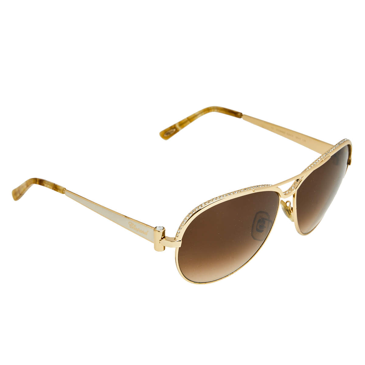 Chopard Crystal Embedded Gold Tone/Brown Gradient 996-S Aviator Sunglasses