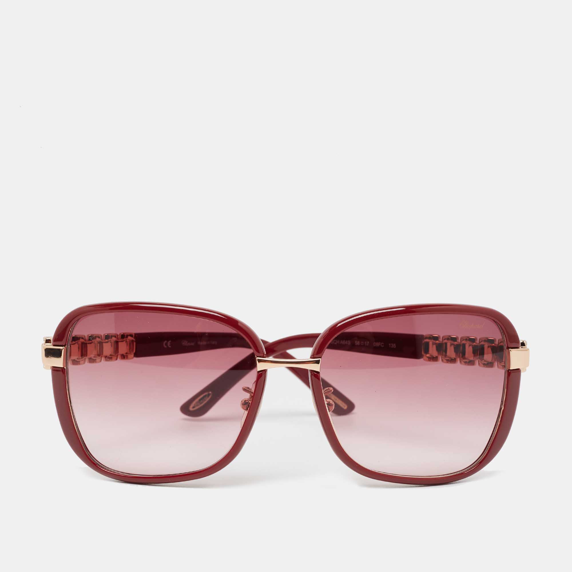 Chopard Red/Gold Gradient SCHA64S Crystals Square Sunglasses