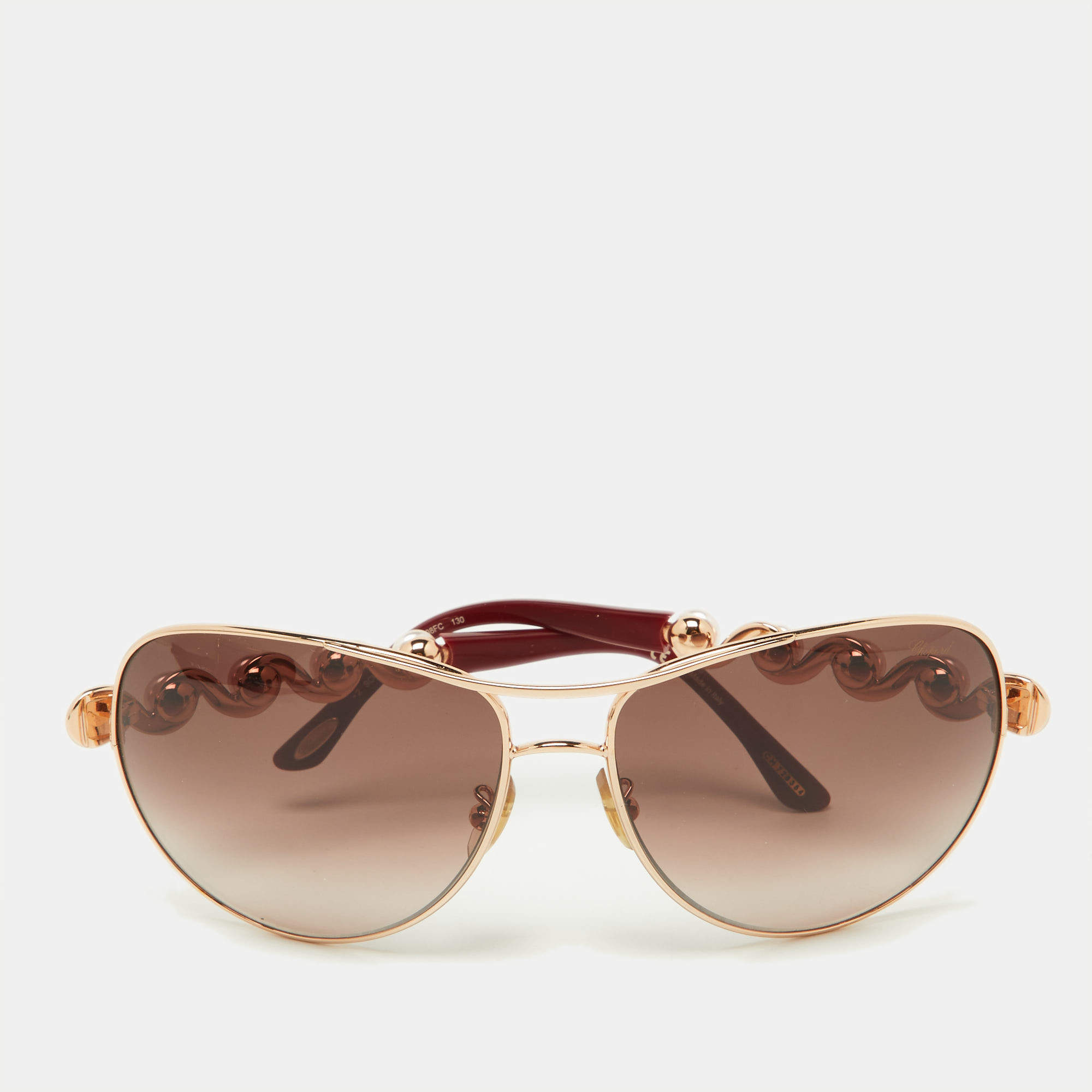 Chopard Gold Tone/Brown Gradient Crystal & Faux Pearl Studded 803S Aviator Sunglasses