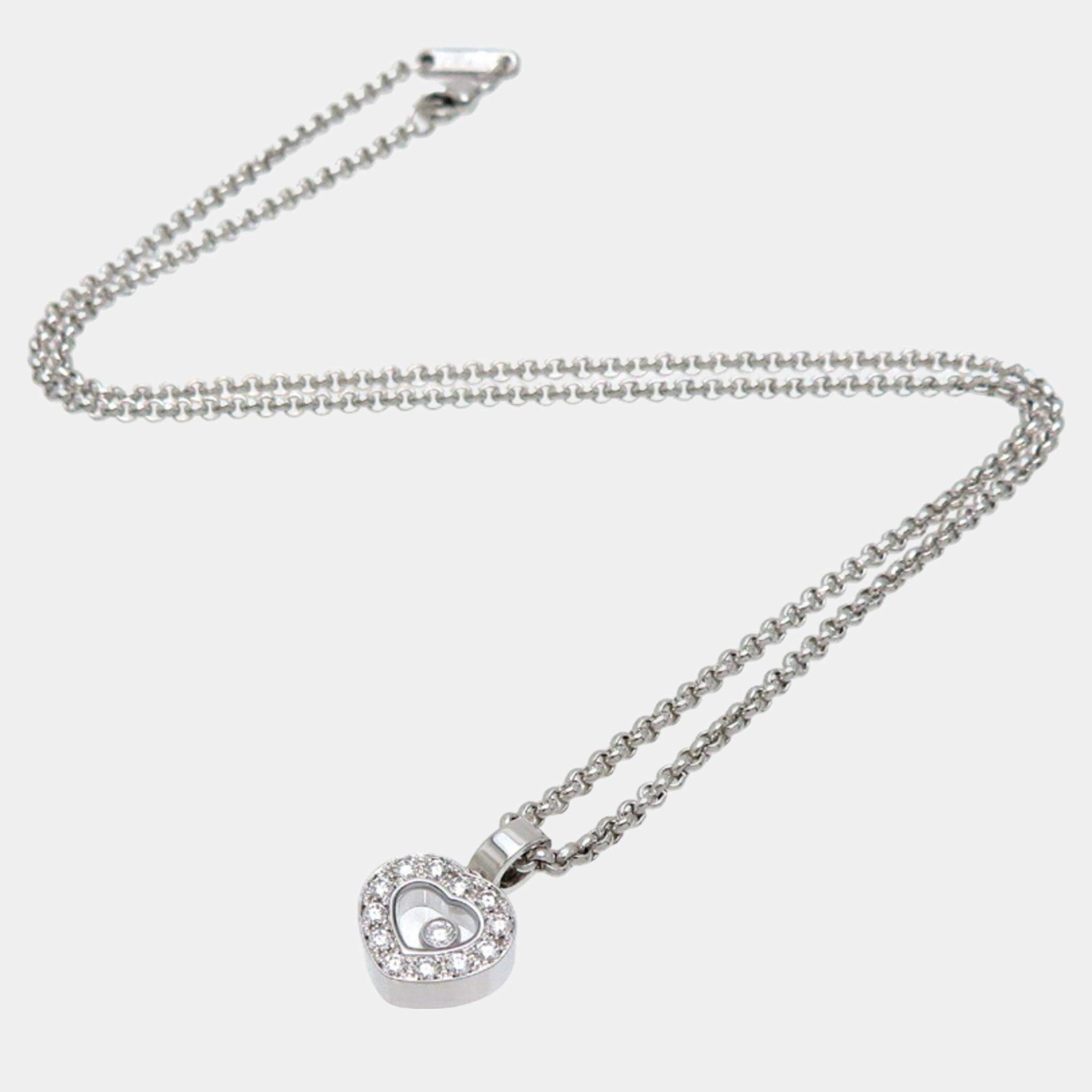 Chopard 18K White Gold and Diamond Happy Diamonds Heart Pendant Necklace Chopard TLC