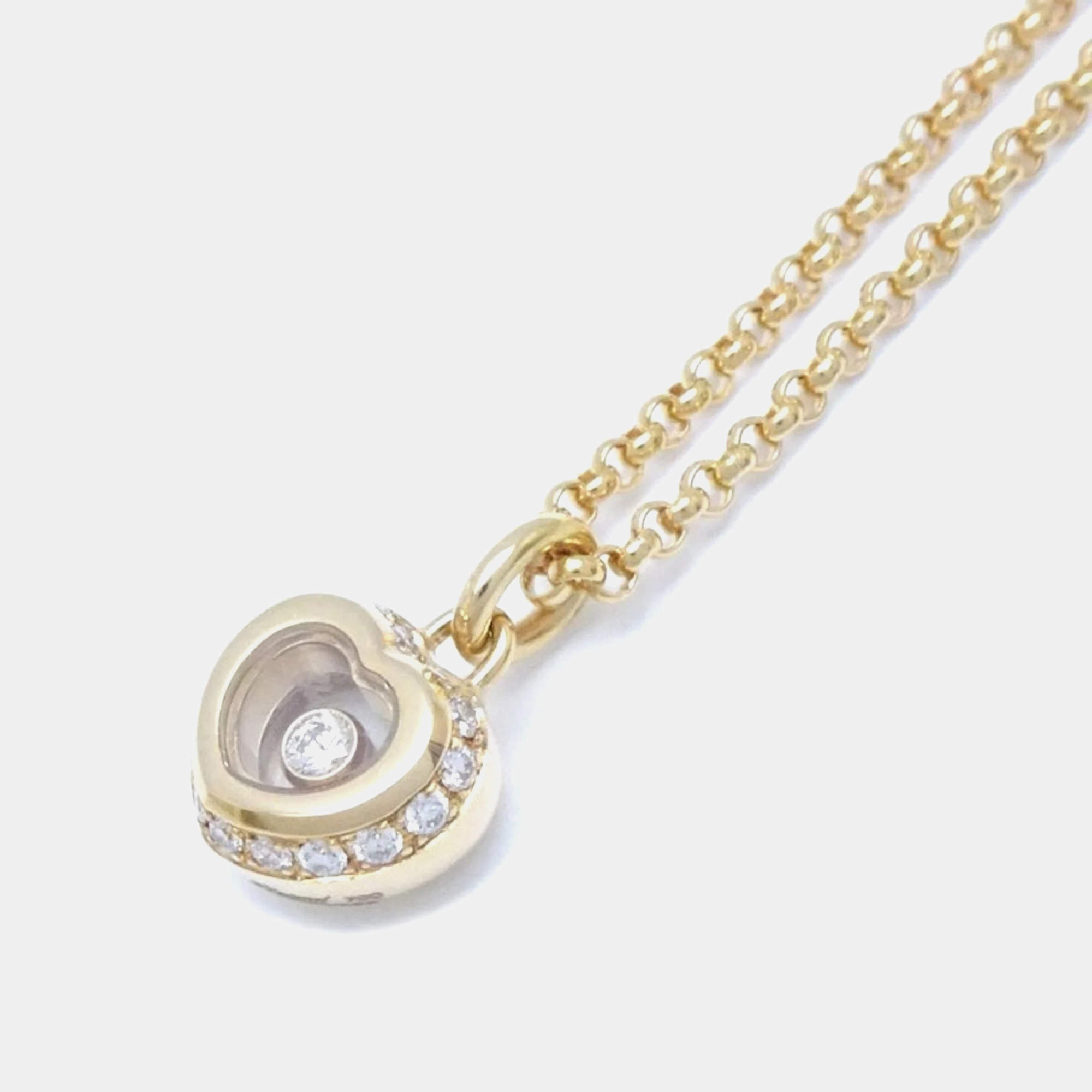 مملوكة مسبقًا Chopard 18K Yellow Gold and Diamond Happy Diamonds Heart Pendant Necklace