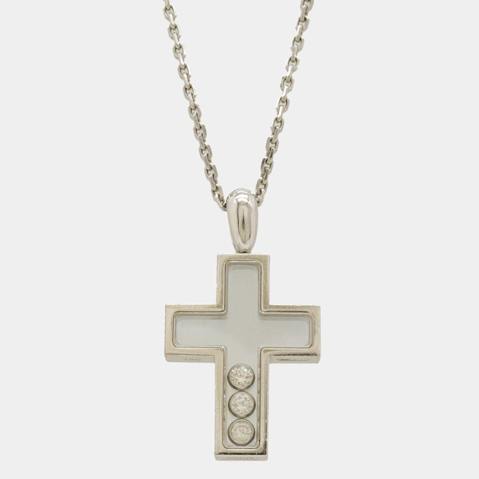 Chopard 18K White Gold and Diamond Happy Diamonds Cross Pendant Necklace