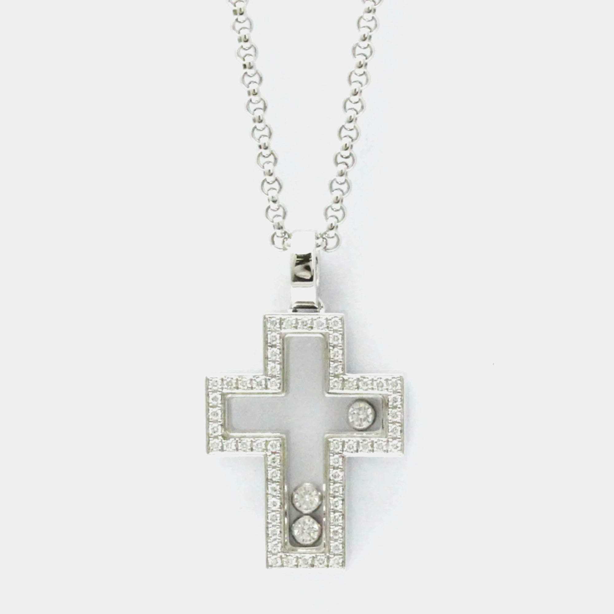 Chopard 18K White Gold and Diamond Happy Diamonds Cross Pendant Necklace