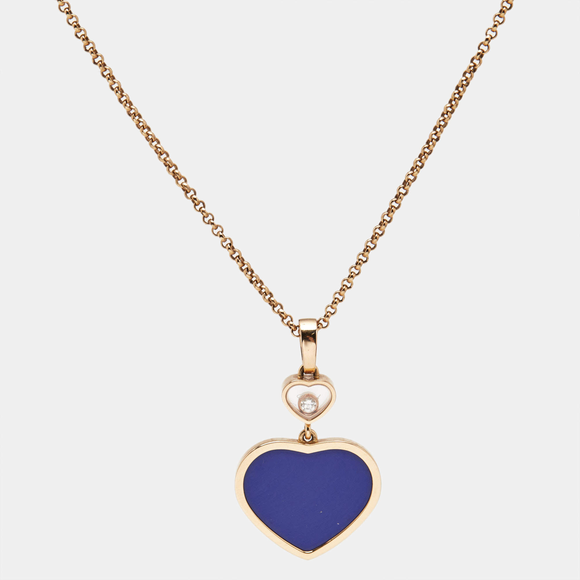 Pre Owned Chopard Happy Hearts Diamond Lapis Lazuli 18k Rose Gold Pendant Necklace