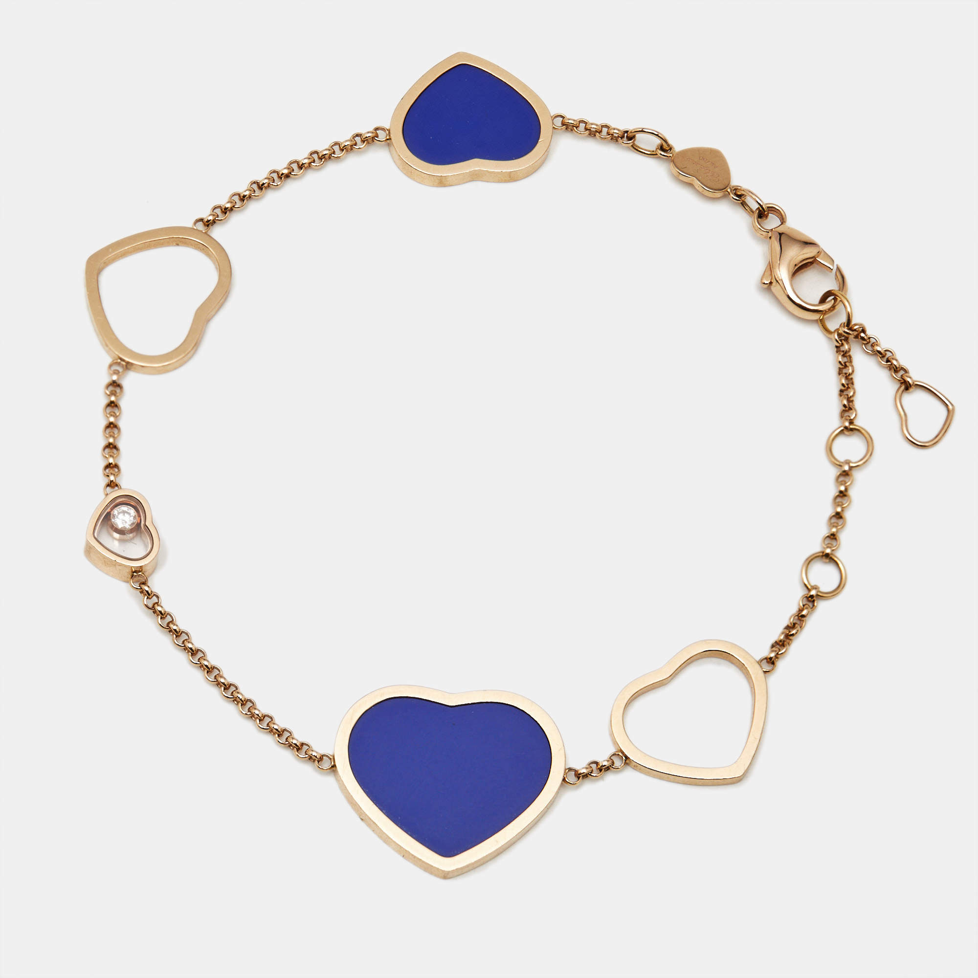 Pre Owned Chopard Happy Hearts Lapis Lazuli Diamond 18k Rose Gold Bracelet