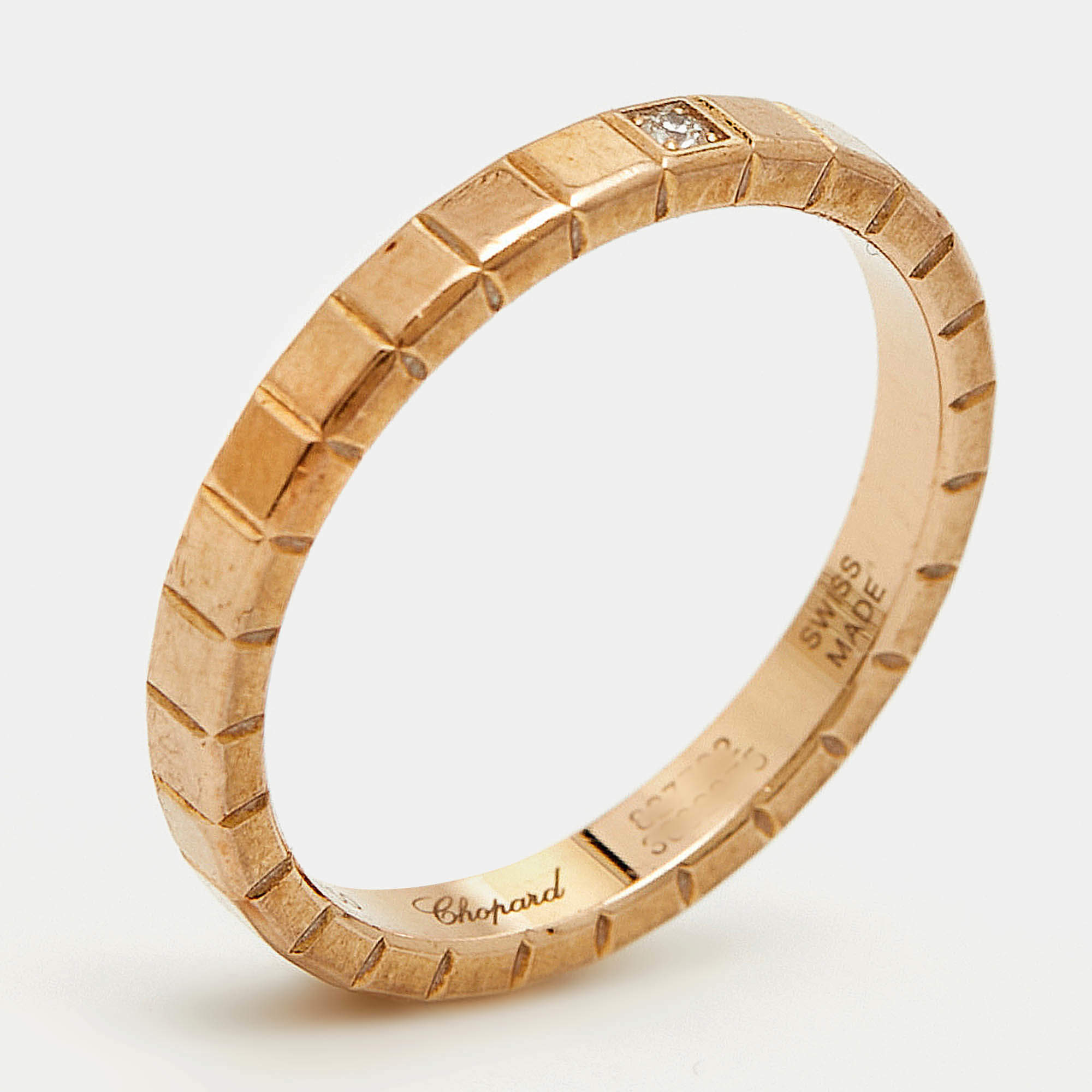 Pre Owned Chopard Ice Cube Diamond 18k Rose Gold Band Ring Size 52