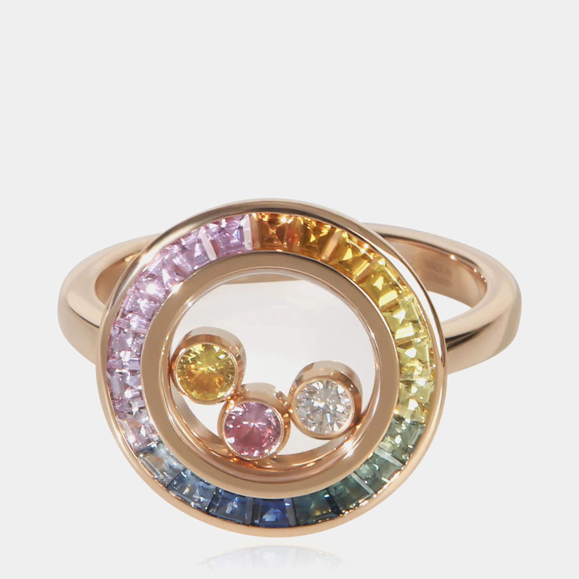 مملوكة مسبقًا Chopard Happy Diamonds 18K Rose Gold Sapphire and Diamond Ring EU 53