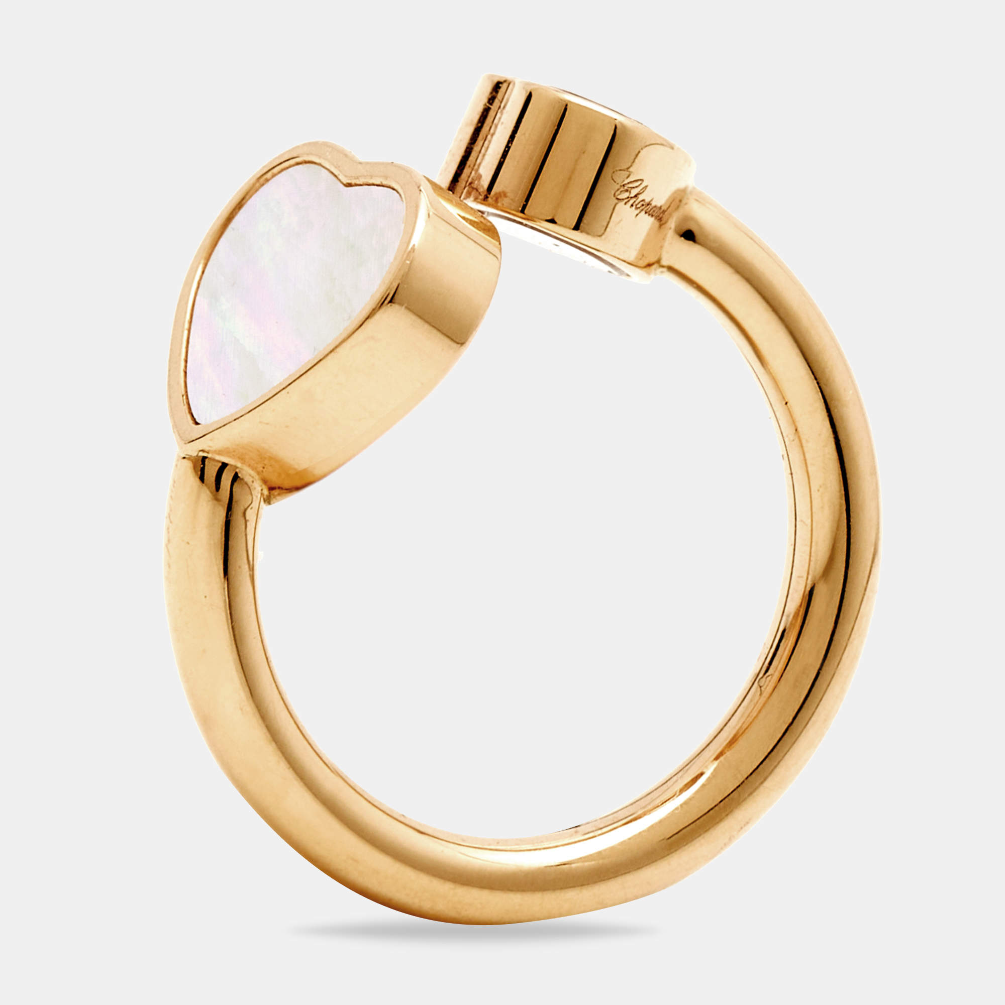 Pre Owned Chopard Happy Hearts Diamond Mother of Pearl 18k Rose Gold Rings Size 47