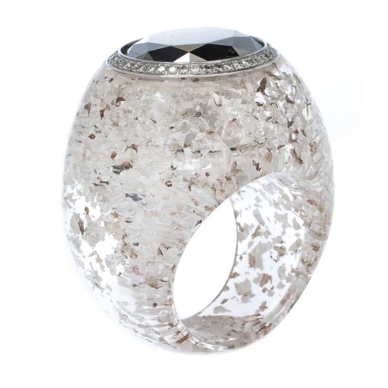 Chopard Golden Diamond Collection Diamond Gold Flecked Resin Ring Size 54.5