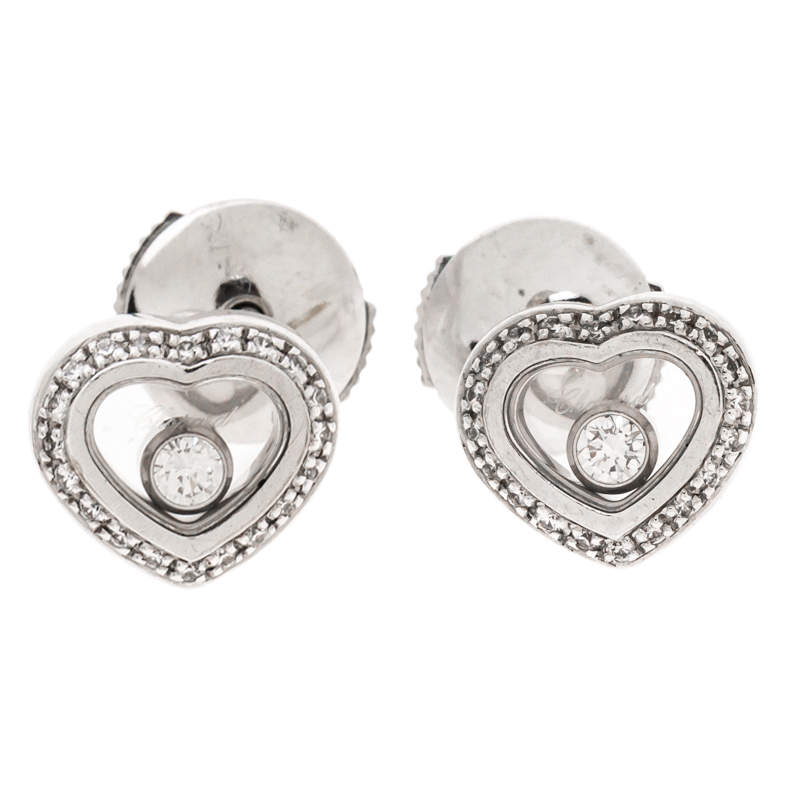 Chopard Happy Diamonds 18K White Gold Heart Stud Earrings