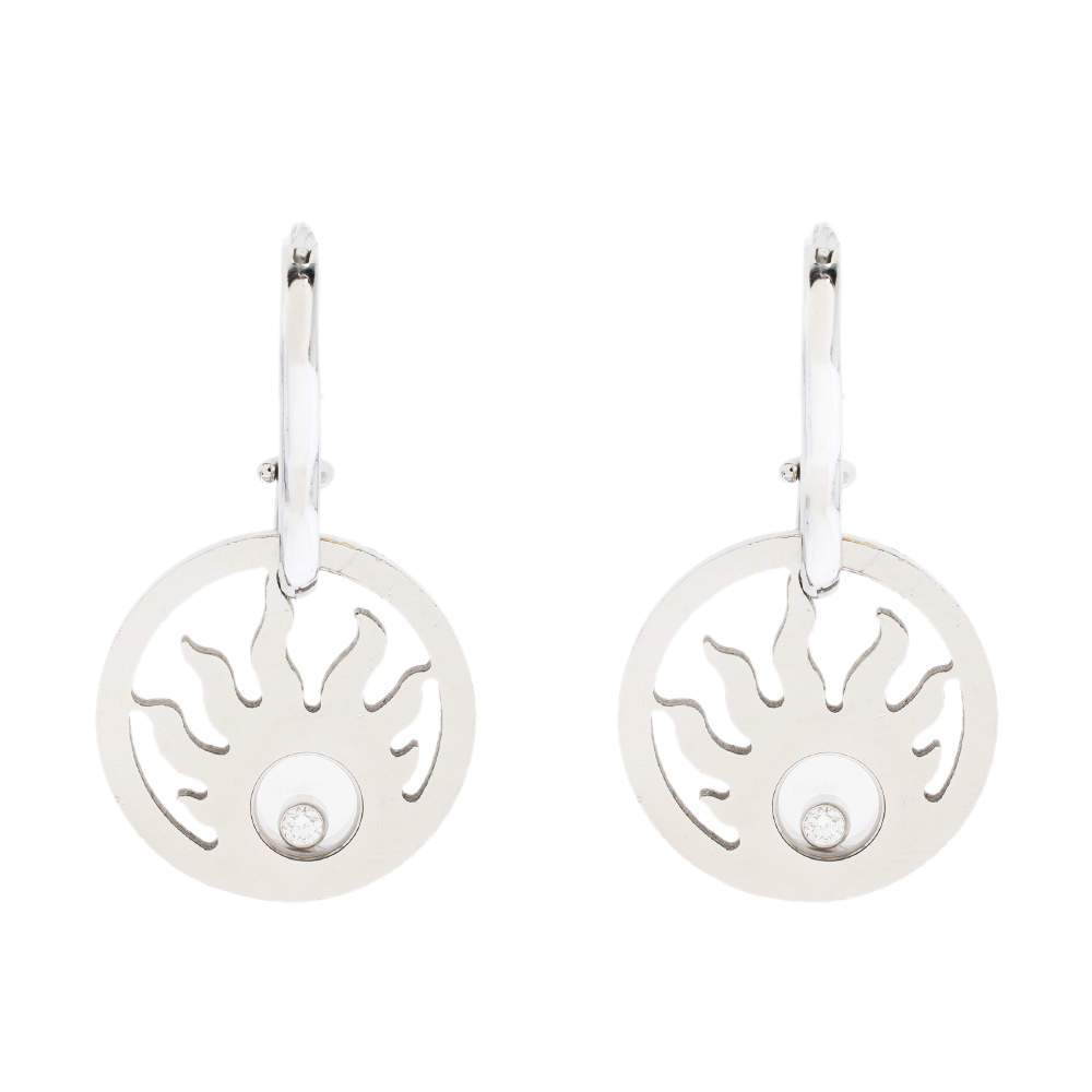 Chopard Happy Diamond Sun 18K White Gold Drop Earrings
