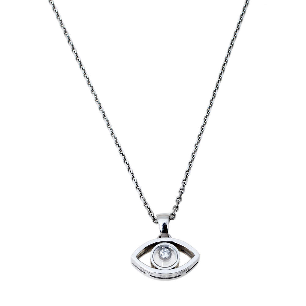 Pre Owned Chopard Happy Diamonds 18K White Gold Good Luck Charm Pendant Necklace