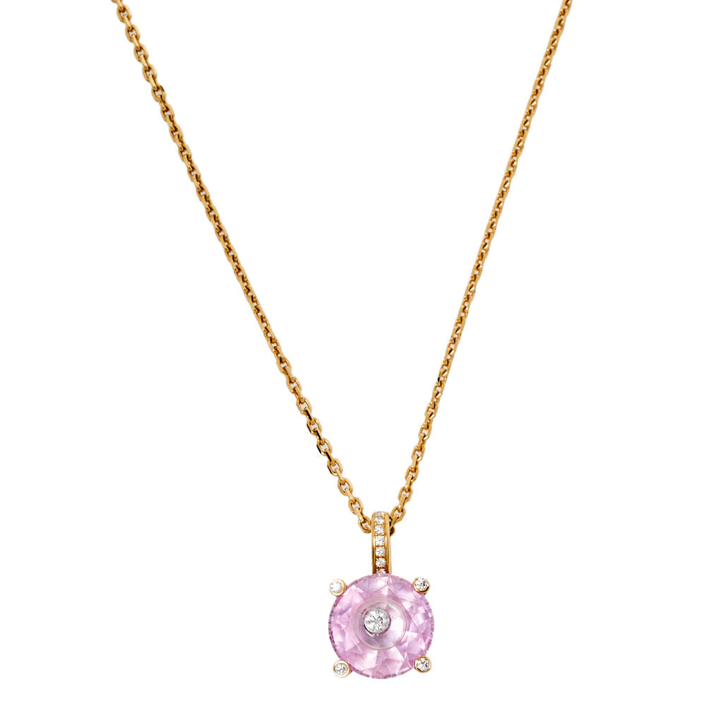 Chopard So Happy Diamond Synthetic Color Stone 18K Yellow Gold Pendant Necklace