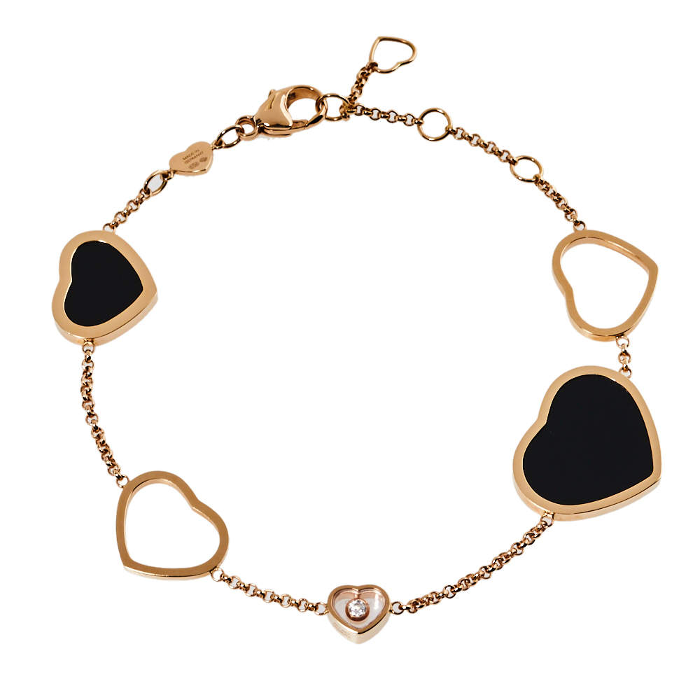 Pre Owned Chopard Happy Hearts Diamond Onyx 18K Rose Gold Bracelet