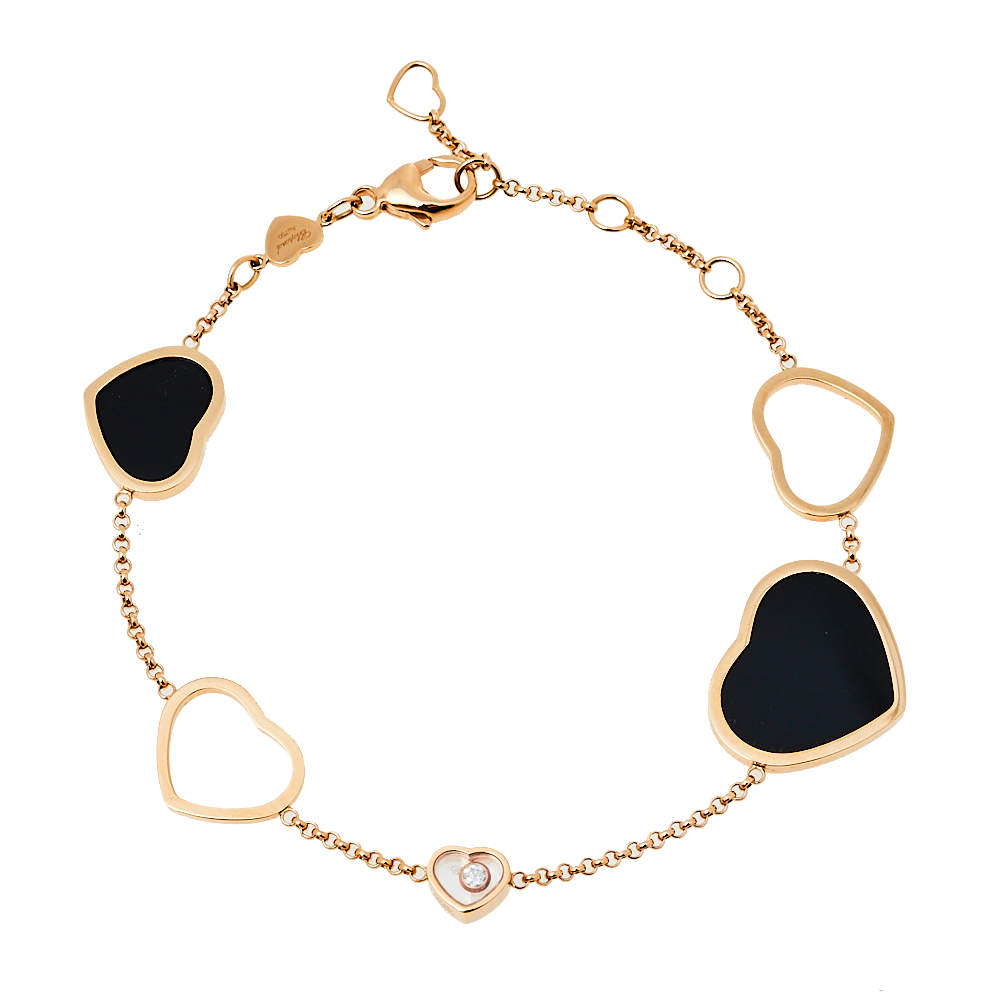 Chopard Happy Hearts Diamond Onyx 18K Rose Gold Bracelet