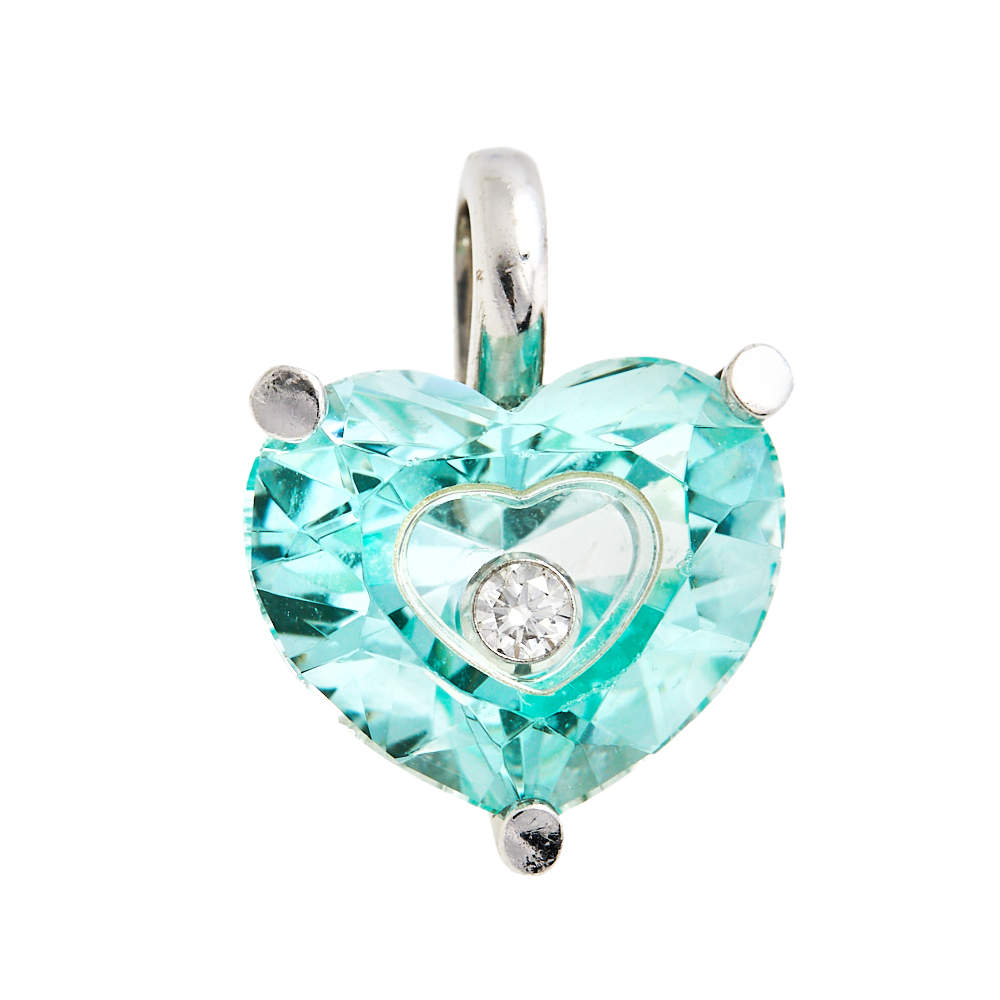 Chopard So Happy Diamond Green Stone 18K White Gold Heart Pendant 