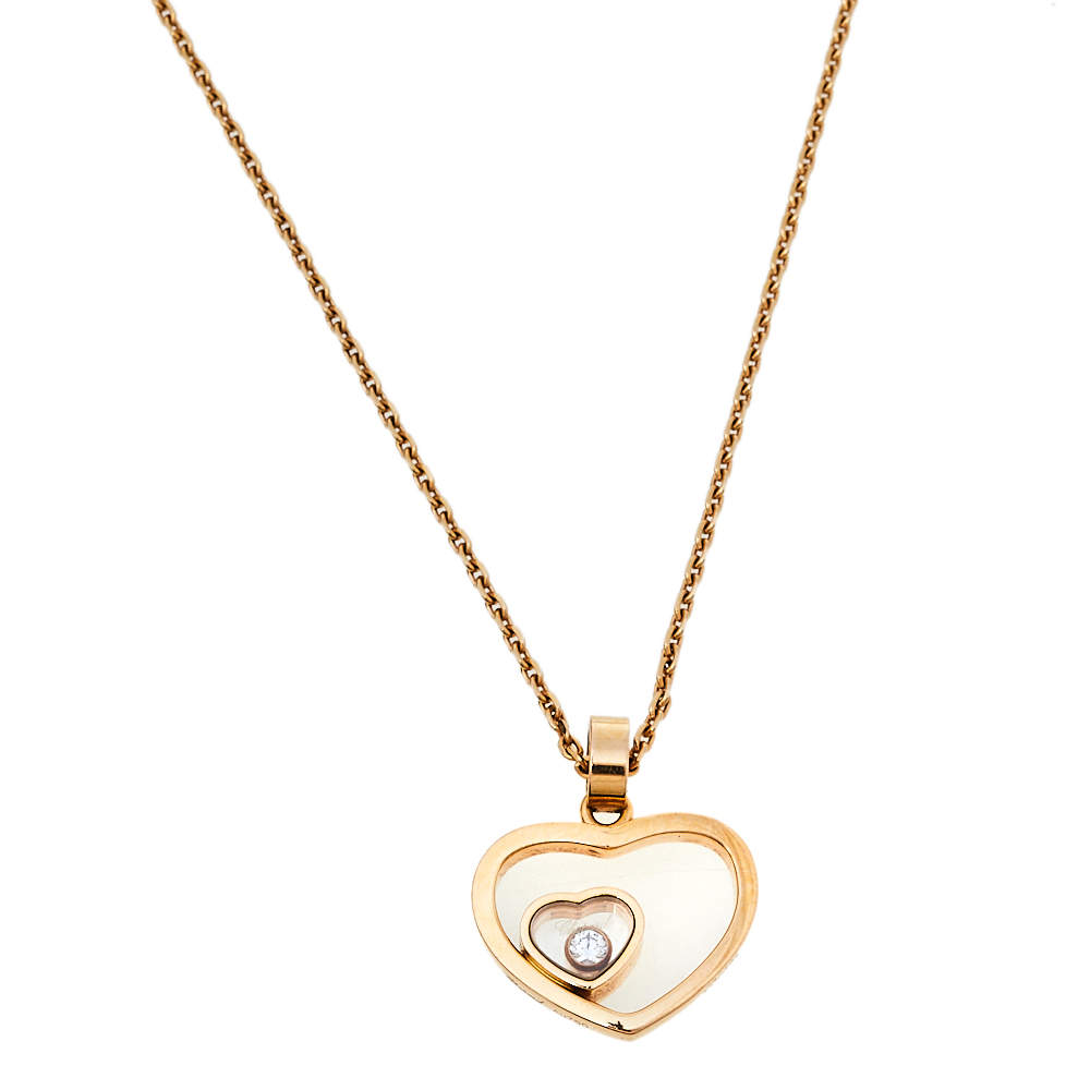 Pre Owned Chopard Happy Diamond Heart 18K Rose Gold Pendant Necklace