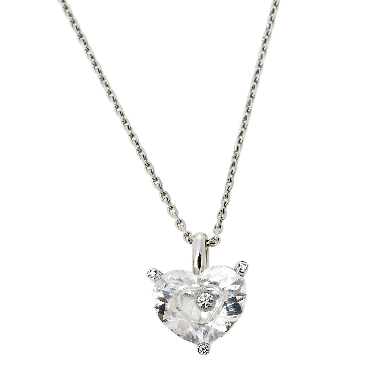 Pre Owned Chopard Happy Diamond Crystal 18K White Gold Pendant Necklace