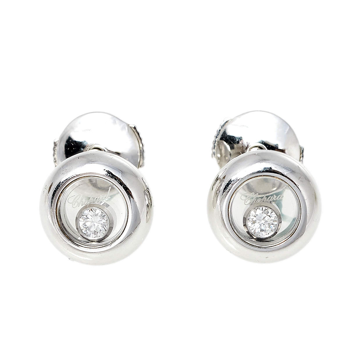 Pre Owned Chopard Happy Diamonds 18K White Gold Round Stud Earrings