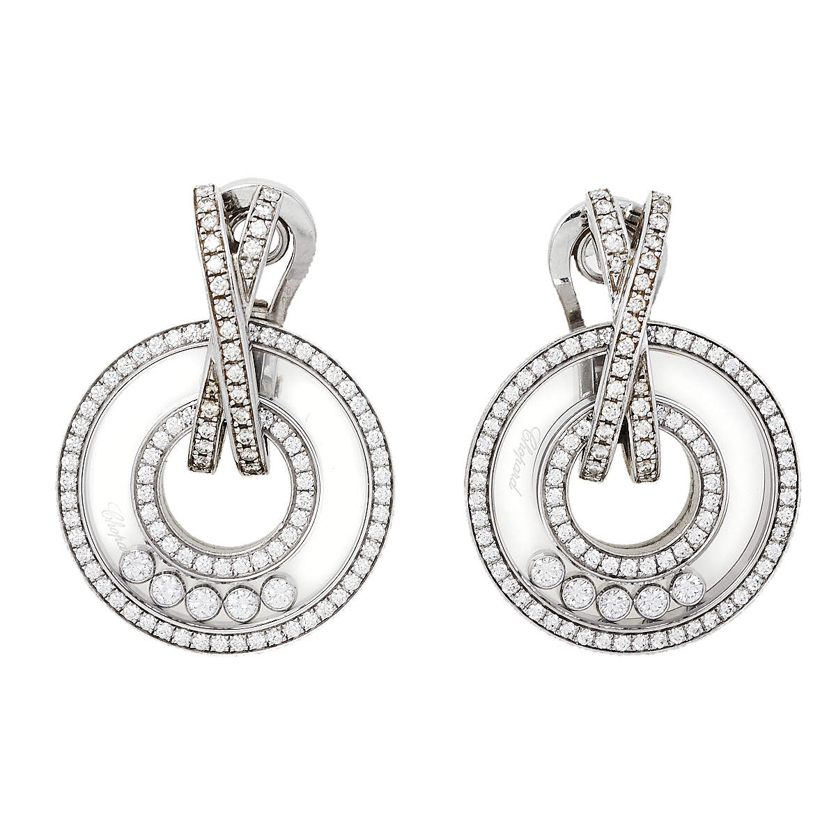 Pre Owned Chopard Happy Diamonds 18K White Gold Earclips Earrings