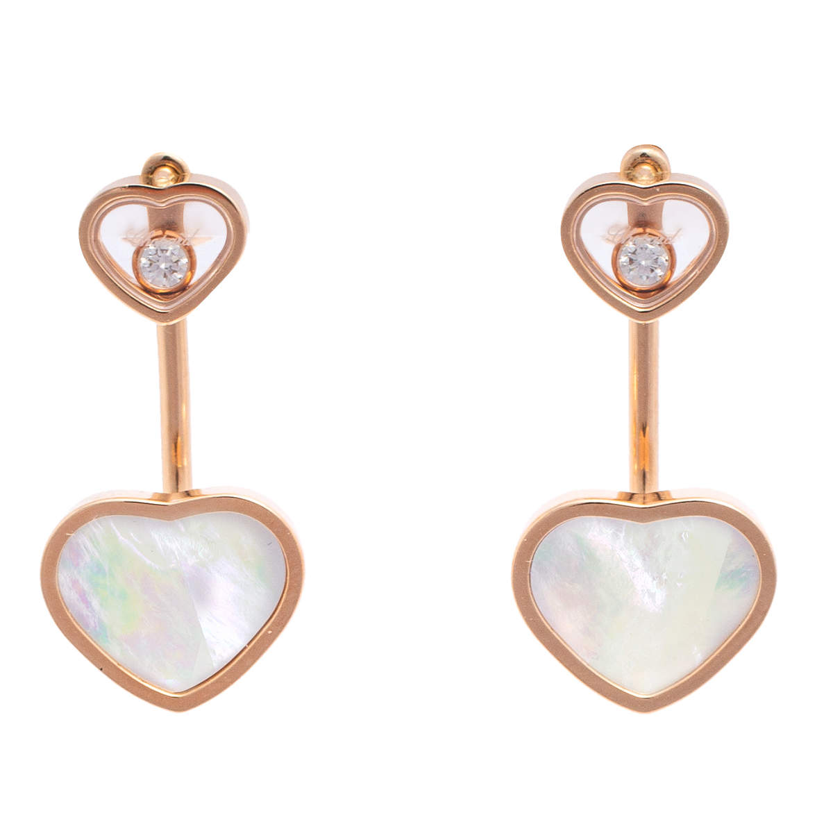 Pre Owned Chopard Happy Hearts 18K Rose Gold Diamond & Mother of Pearl Drop Earrings