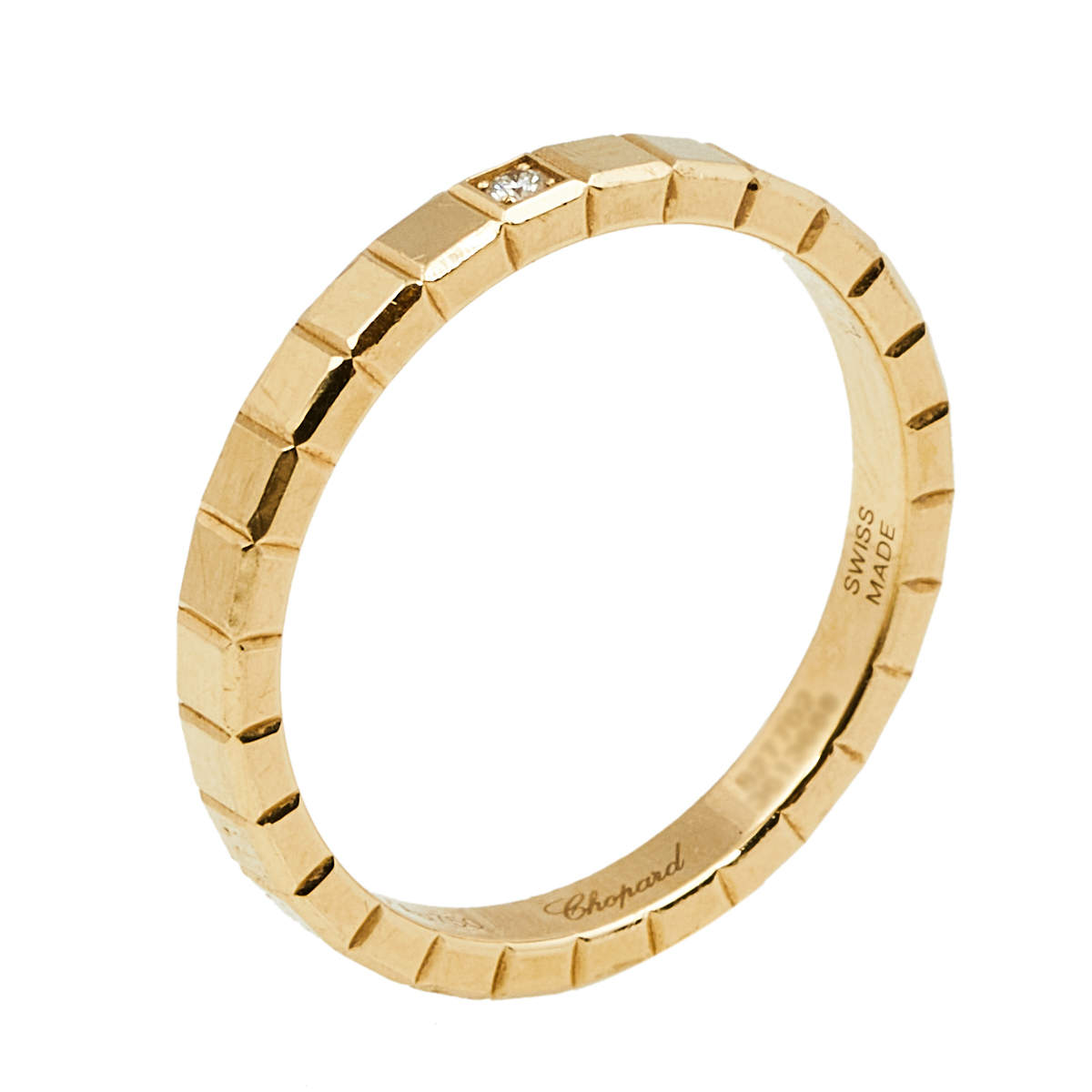Chopard Ice Cube 1 Diamond 18K Yellow Gold Band Ring Size 52