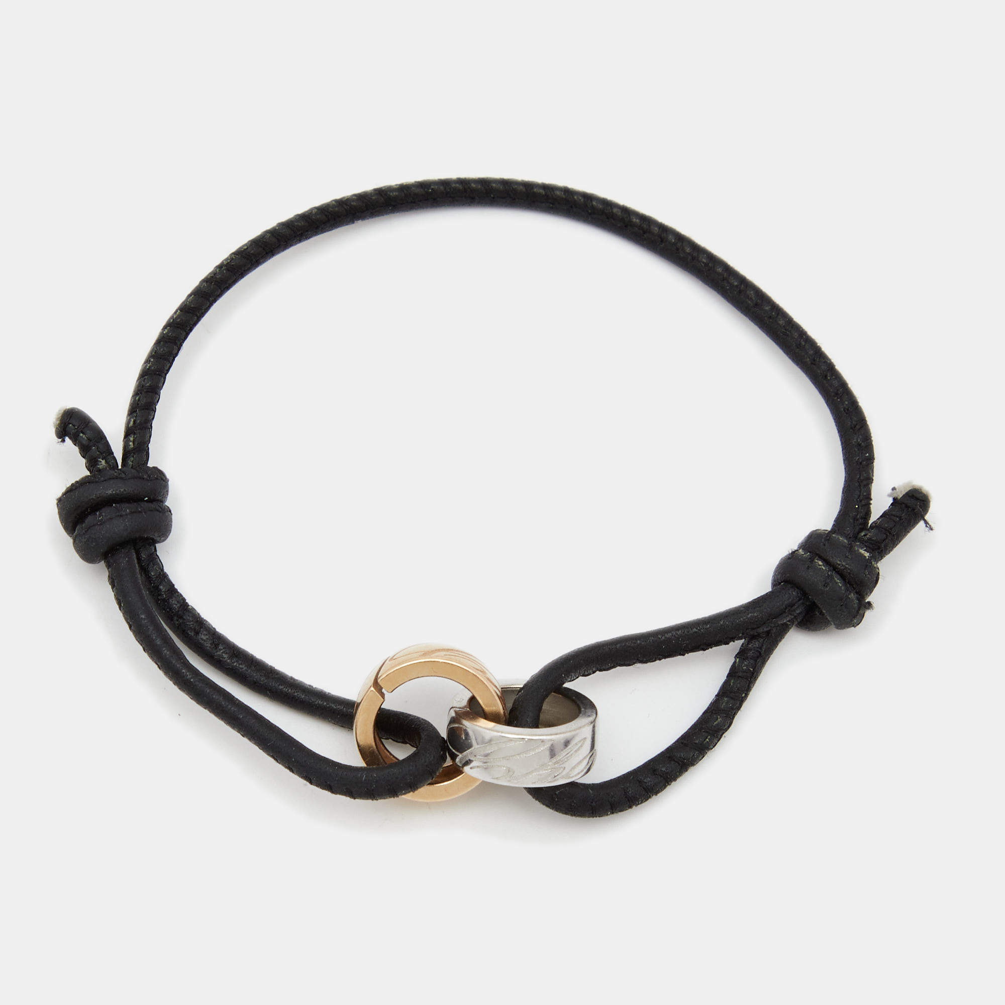 Chopard Chopardissimo Black Leather 18k Two Tone Gold Adjustable Cord ...
