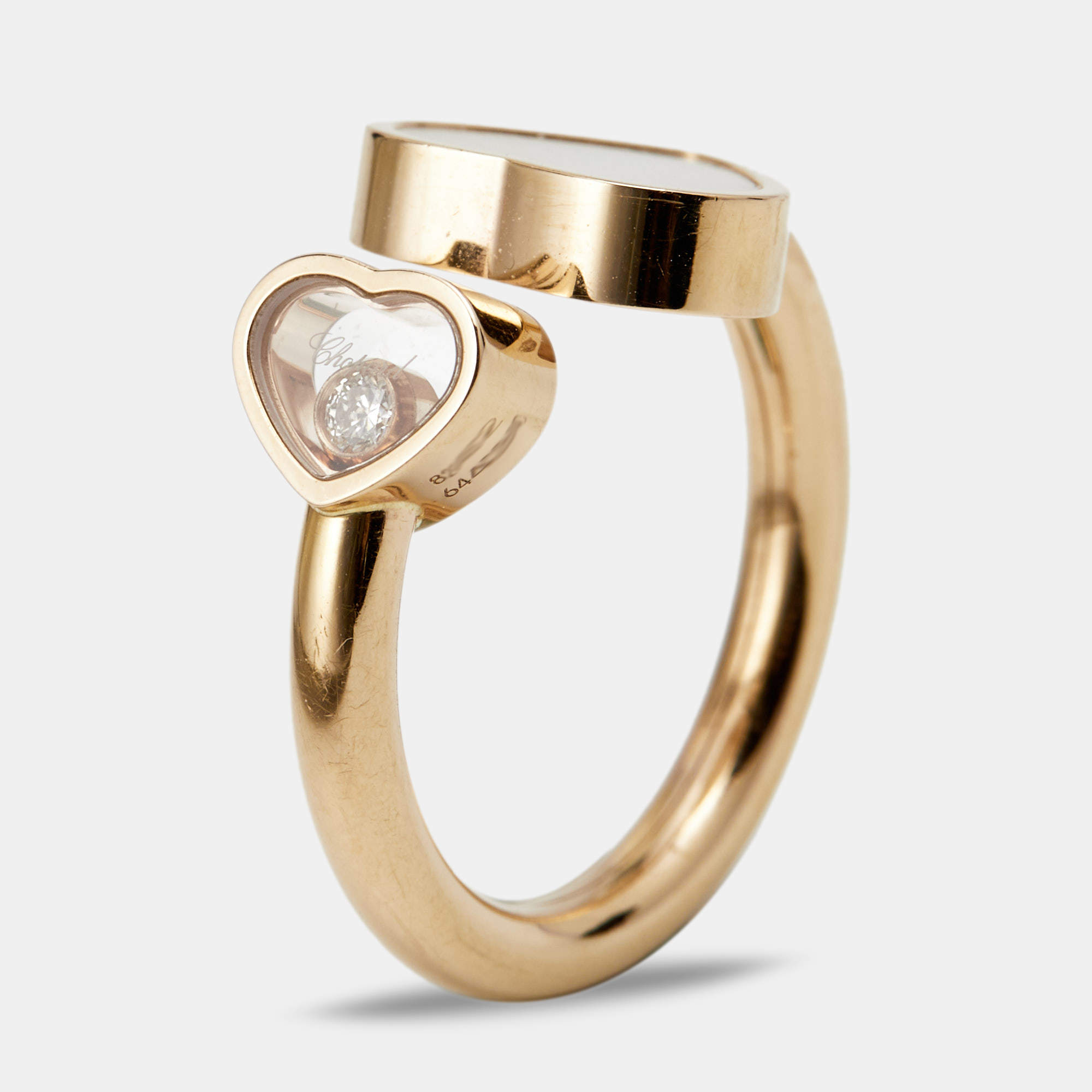 Chopard Happy Hearts Mother of Pearl Diamond 18k Rose Gold Ring Size 49