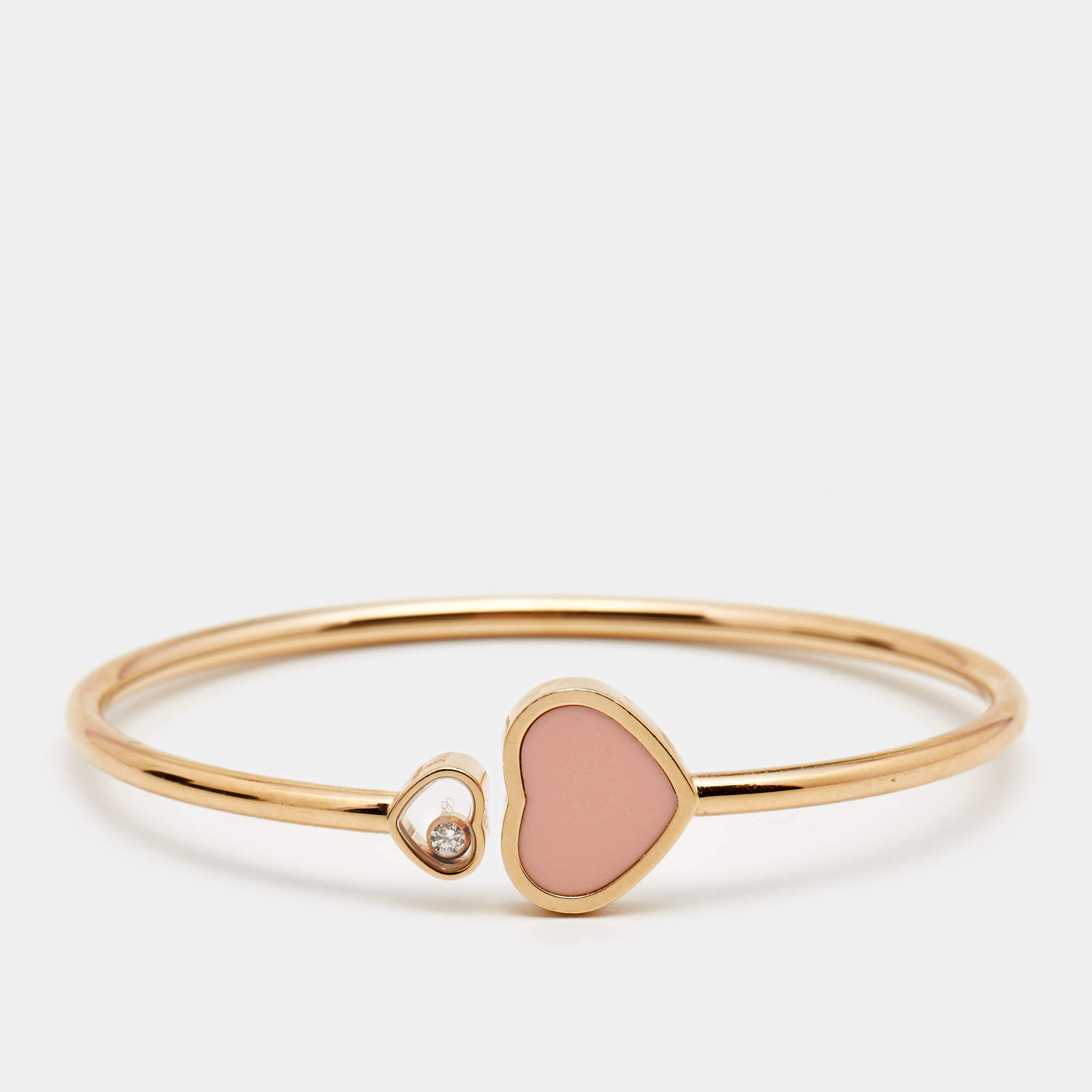 Chopard Happy Hearts Diamond Pink Stone 18k Rose Gold Open Cuff Bracelet