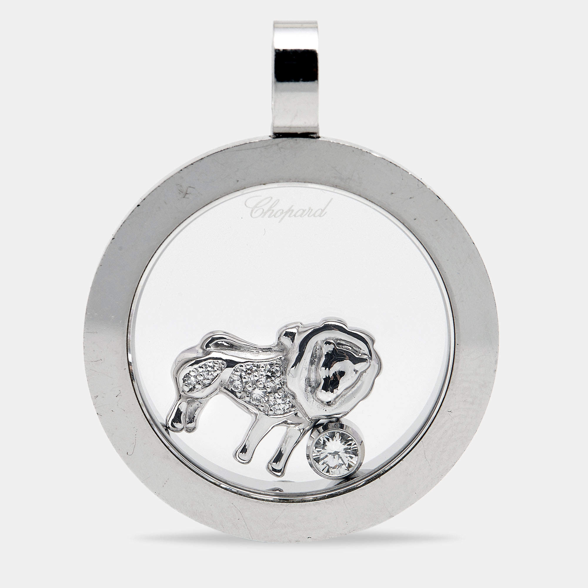 Chopard Happy Diamonds Floating Lion Motif Diamond 18k White Gold Pendant