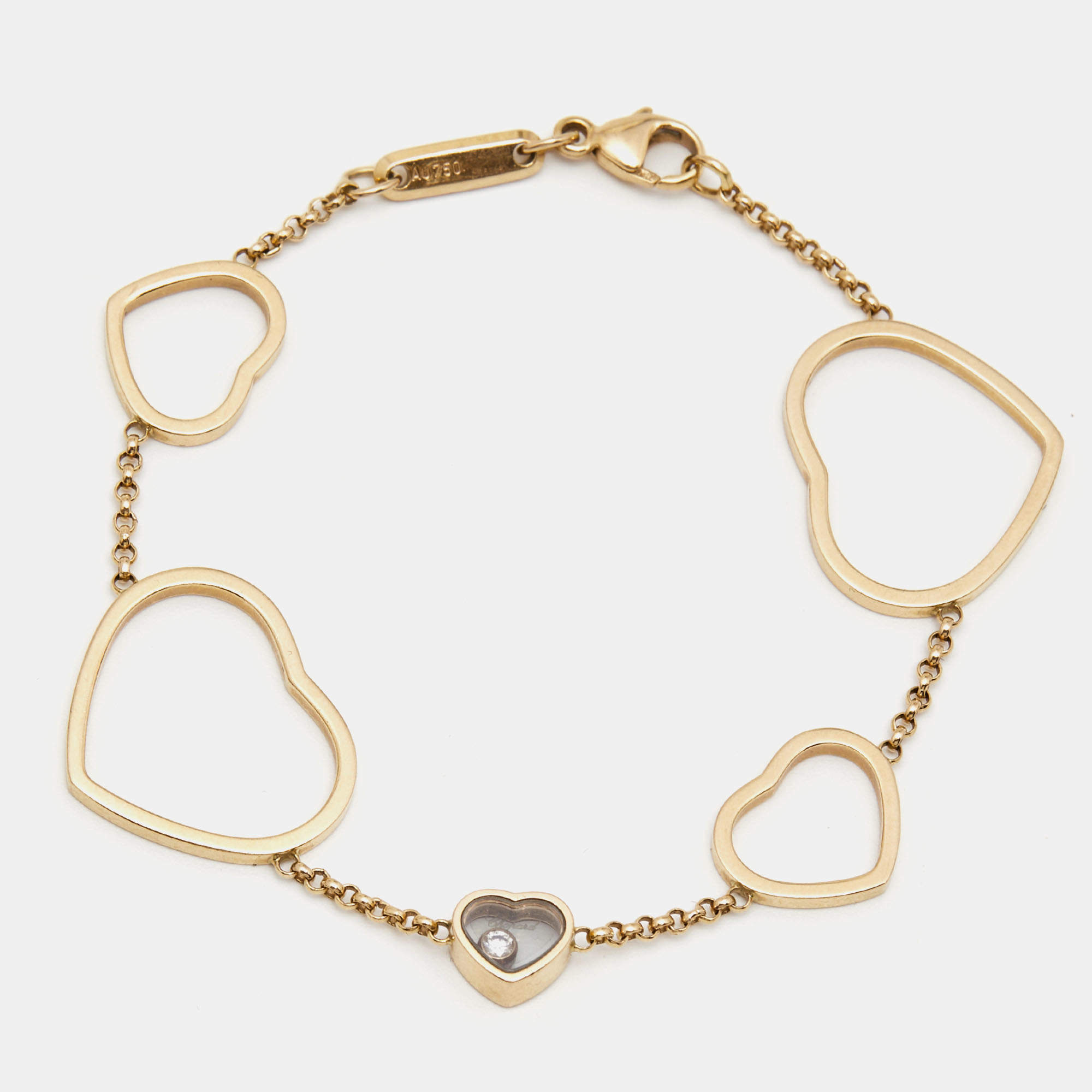 Pre Owned Chopard Happy Hearts Diamond 18k Rose Gold Bracelet