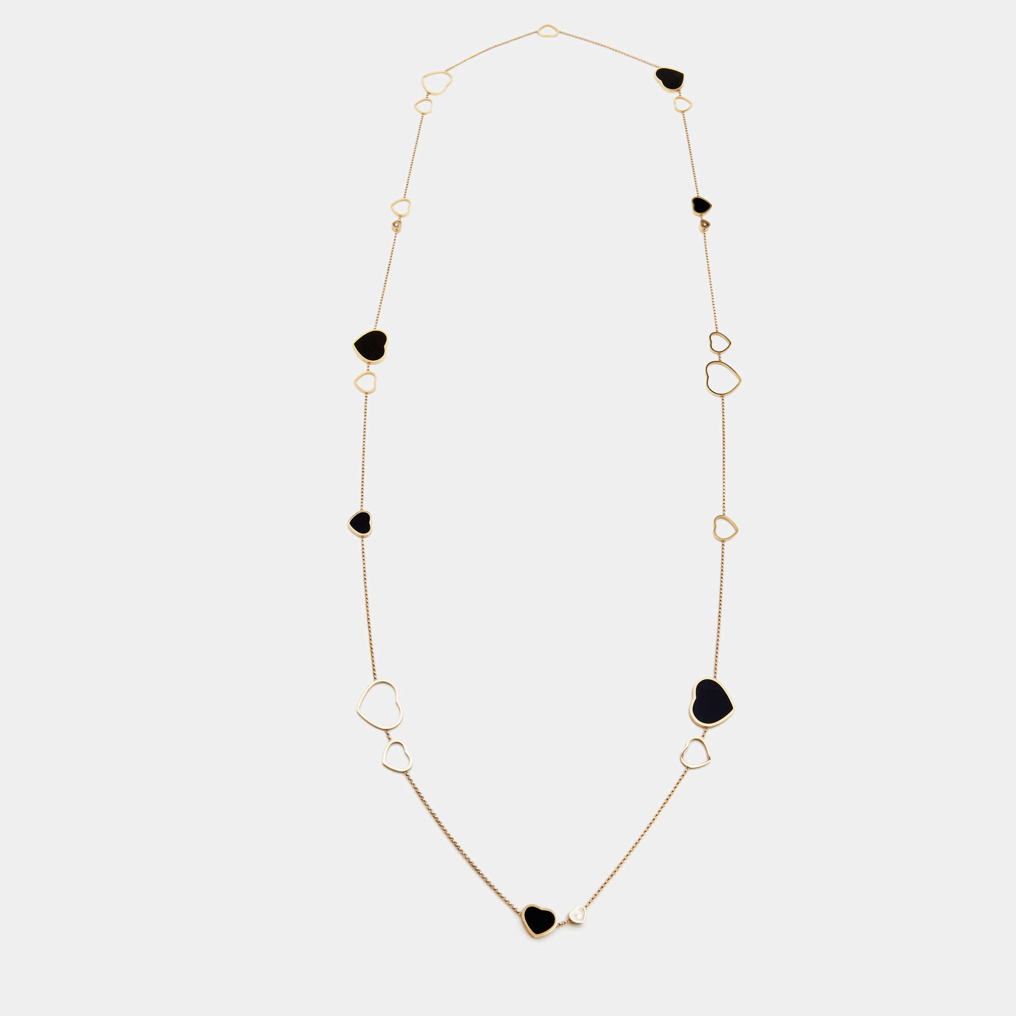 Pre Owned Chopard Happy Hearts Onyx Diamond 18k Rose Gold Long Necklace