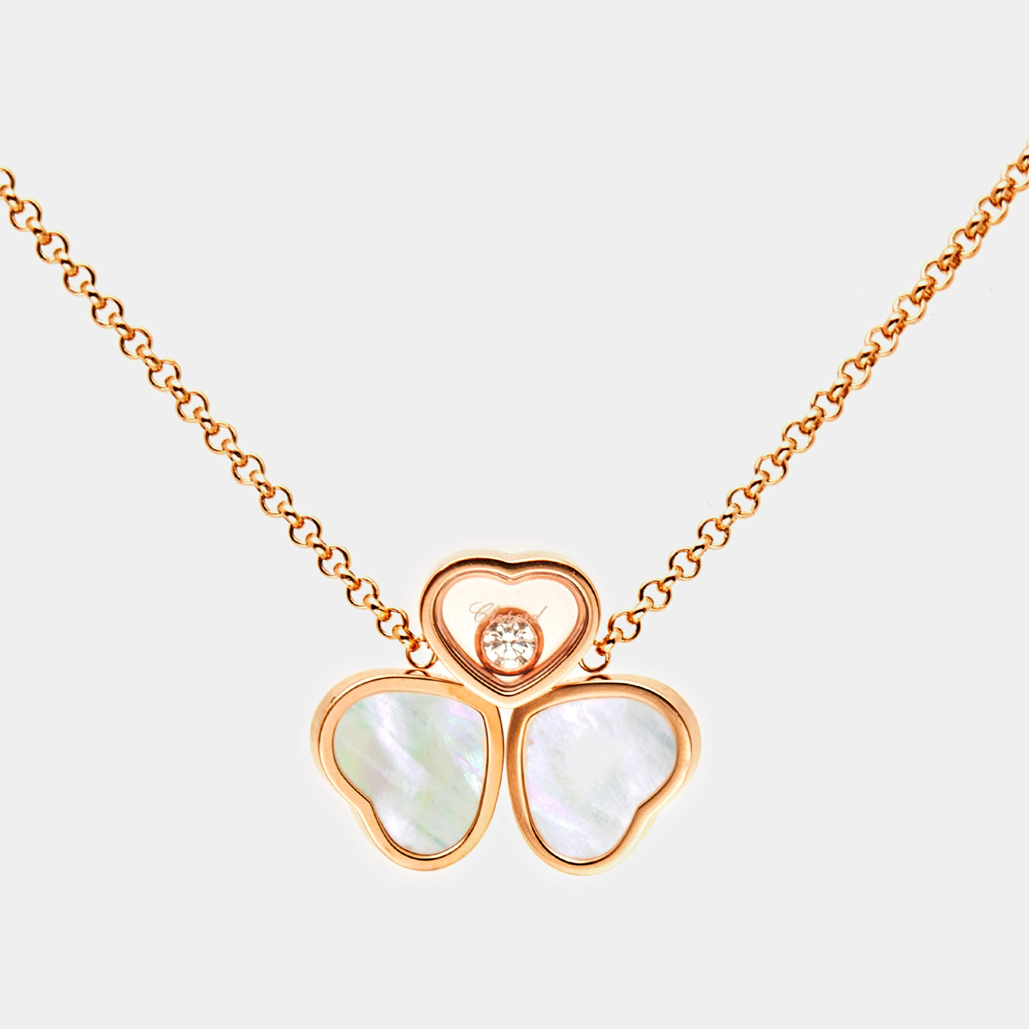 Chopard Happy Hearts Wings Diamond Mother of Pearl 18K Rose Gold Necklace