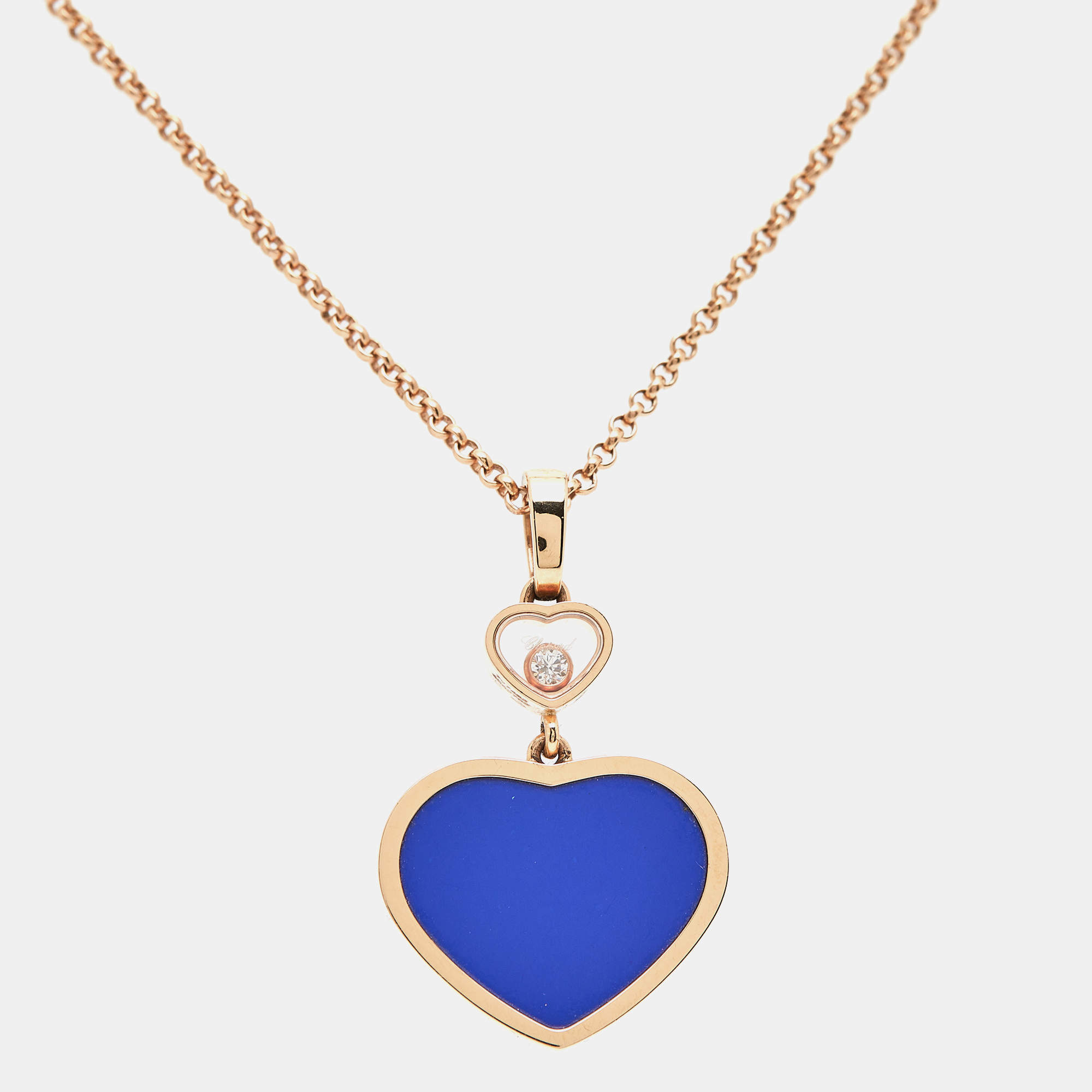 مملوكة مسبقًا Chopard Happy Hearts Blue Stone Diamond 18k Rose Gold Necklace