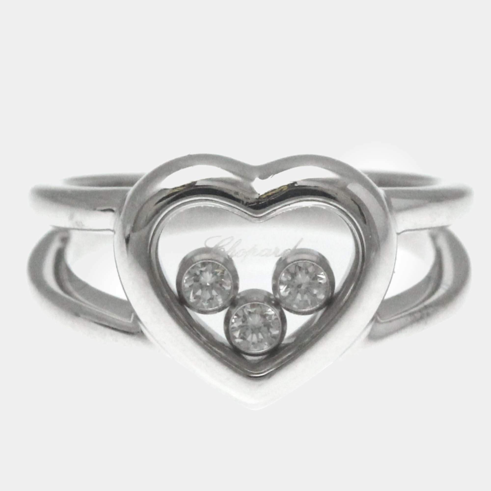 Chopard 18K White Gold and Diamond Happy Diamonds Heart Ring EU 49