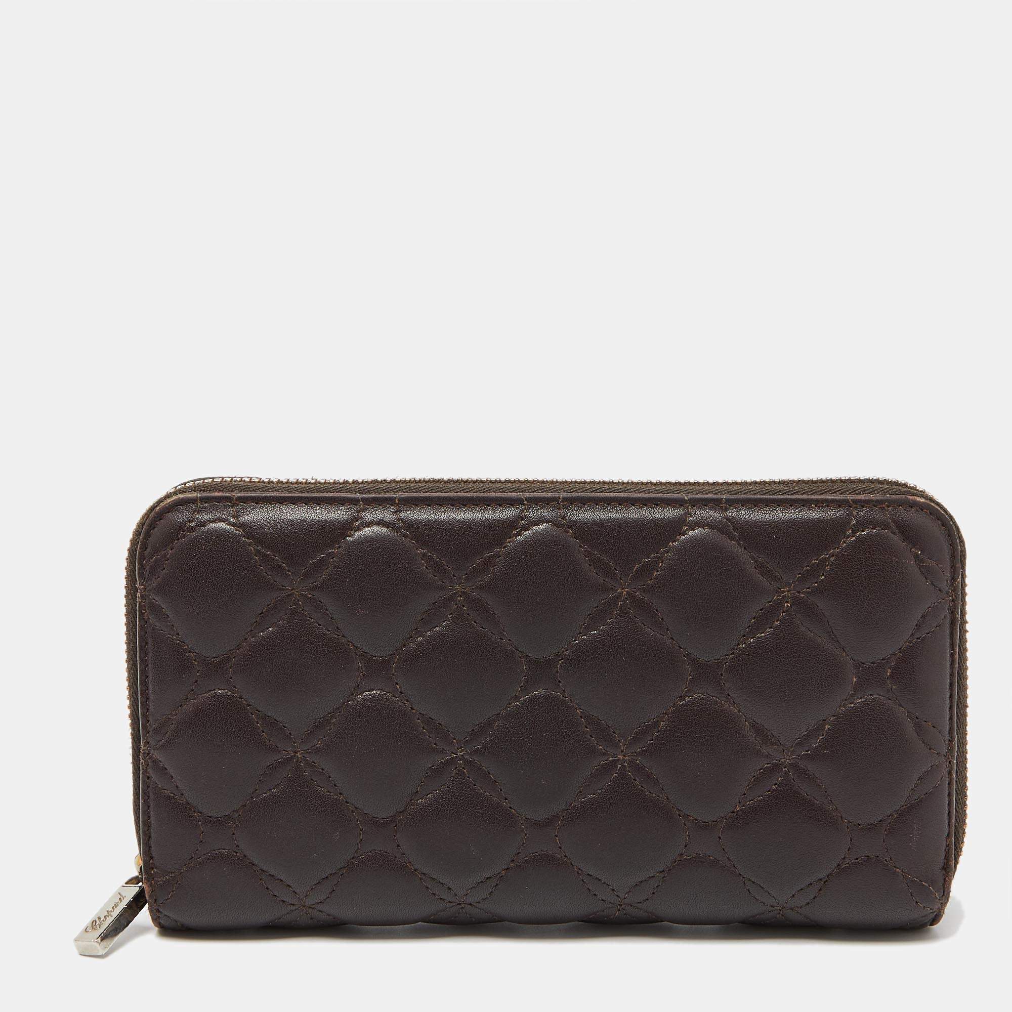 Chopard Brown Quilted Leather Zip Around Wallet