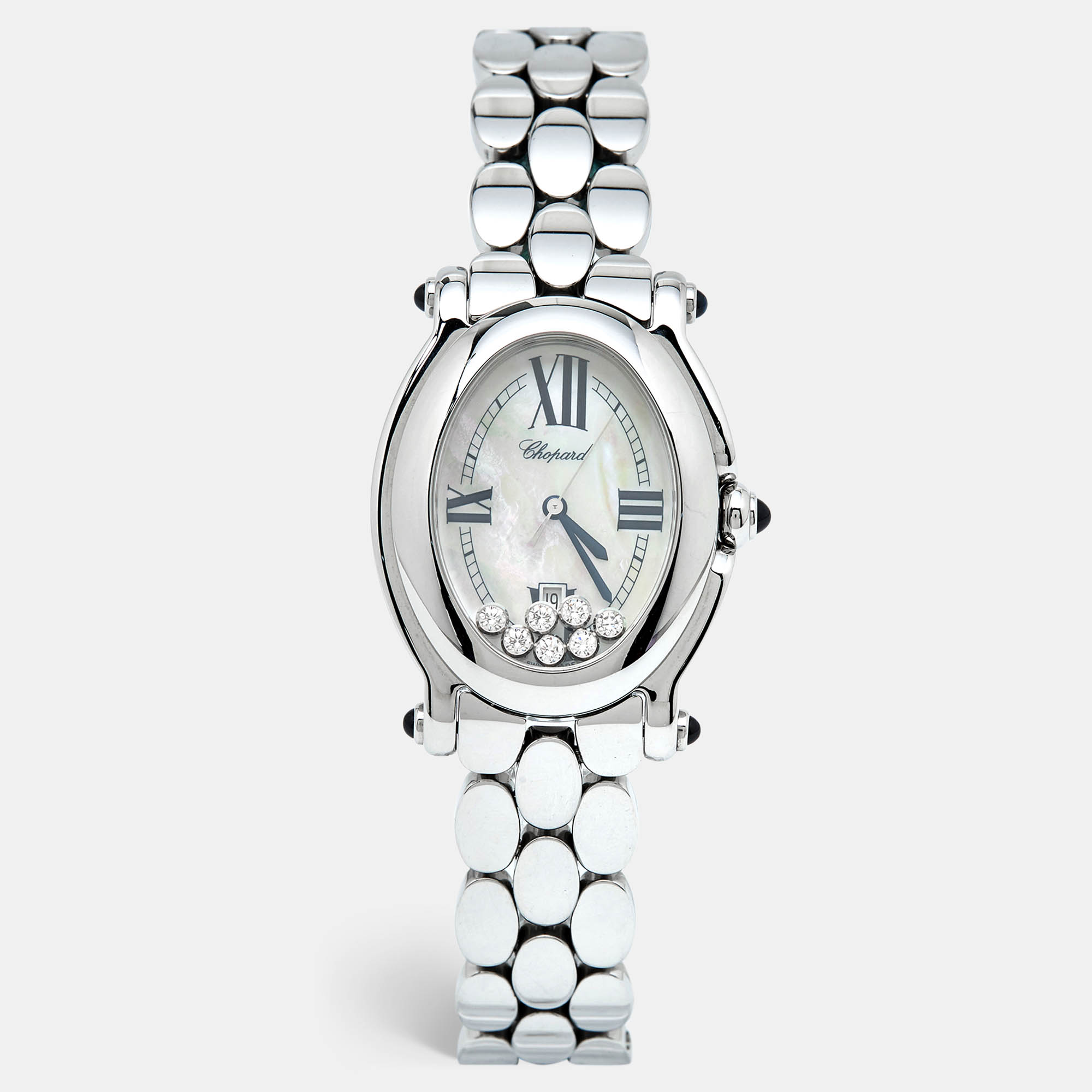Chopard White Mother of Pearl Diamond Stainless Steel Happy Sport 27/8397-23 Women's Wristwatch 30 mm